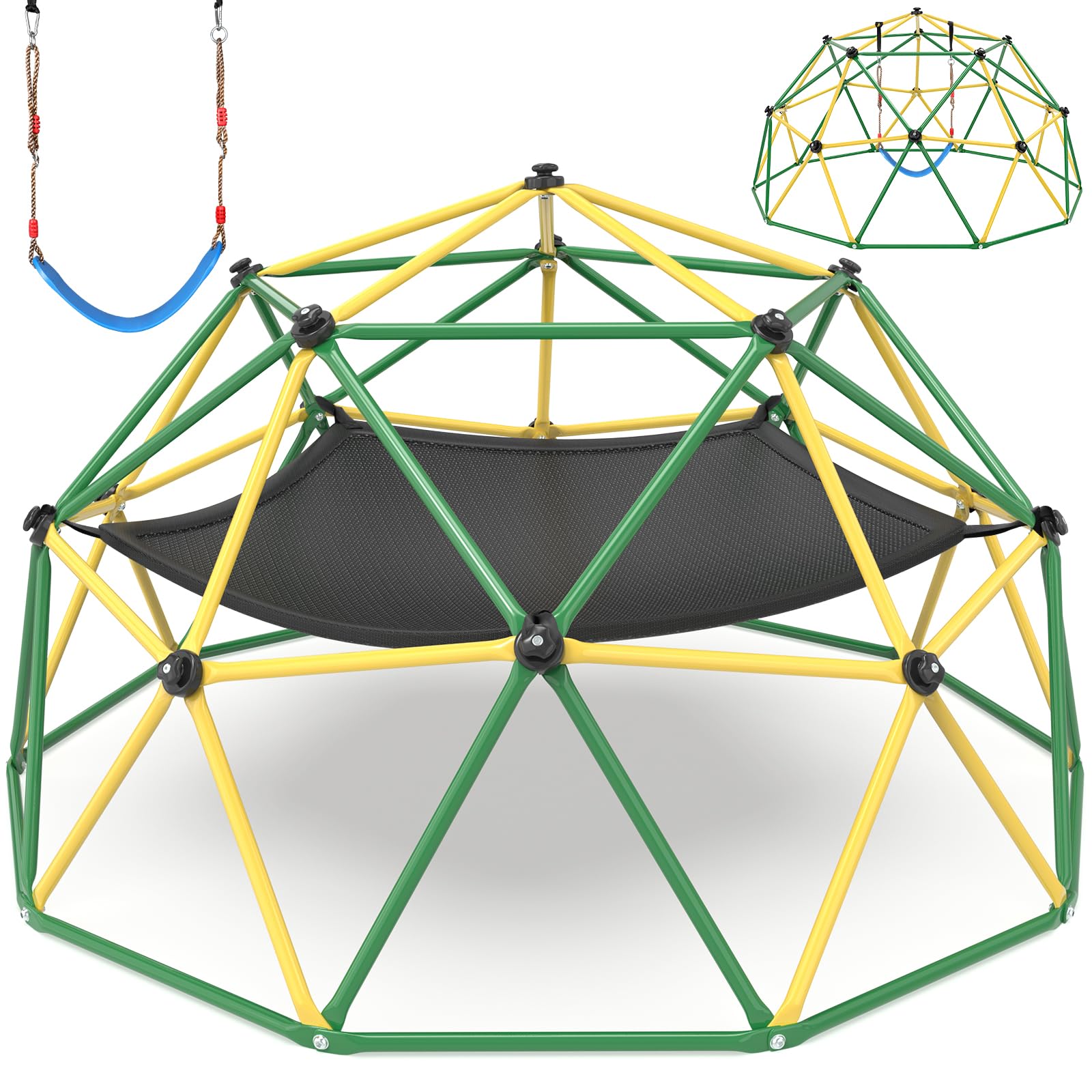 Climbing Dome, 10FT Climber with Hammock & Swing, Jungle Gym Backyard for Kids