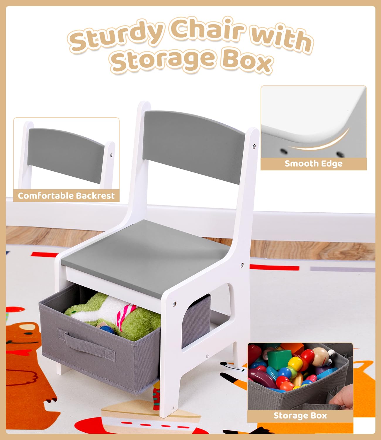 Kids Table and Chair Set with Storage Bins