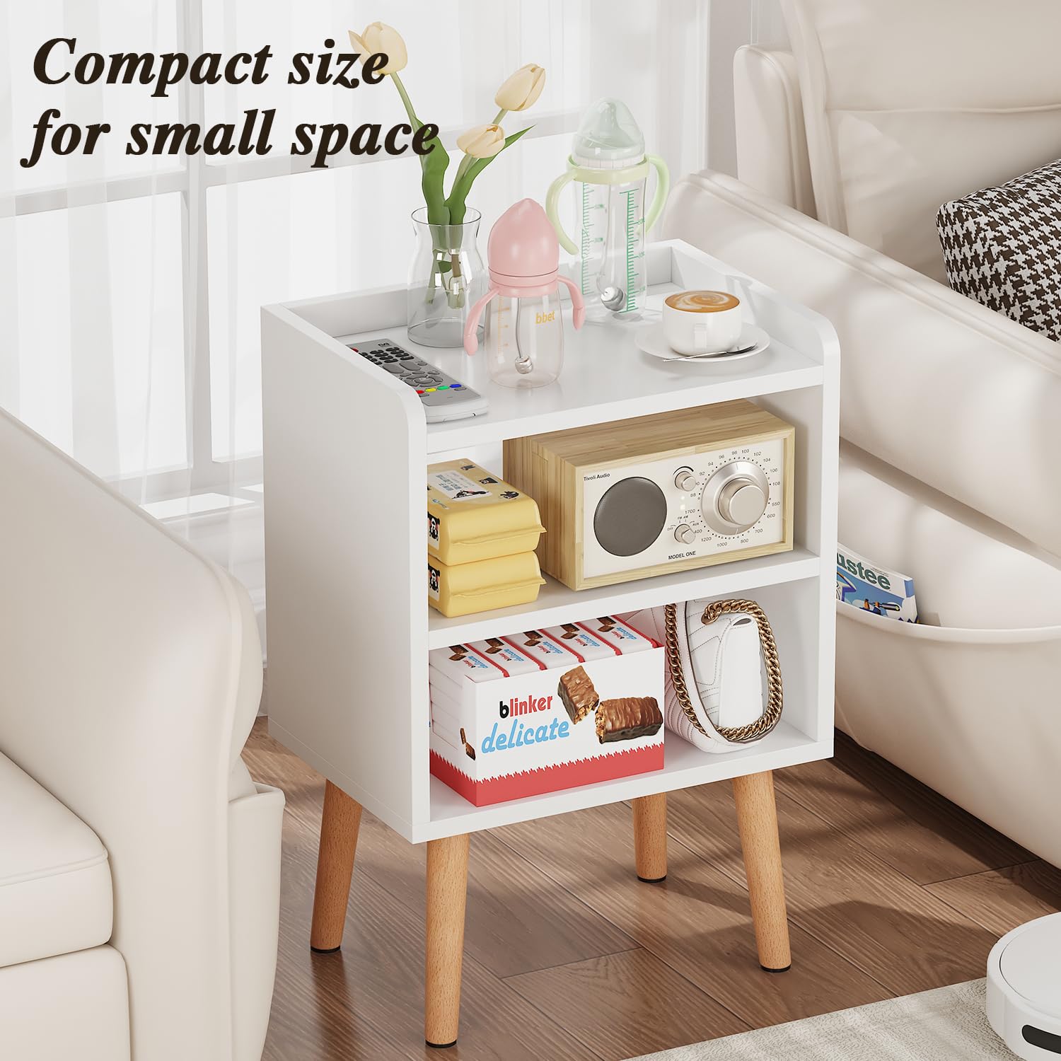 Mid-Century Modern Nightstand with Open Storage