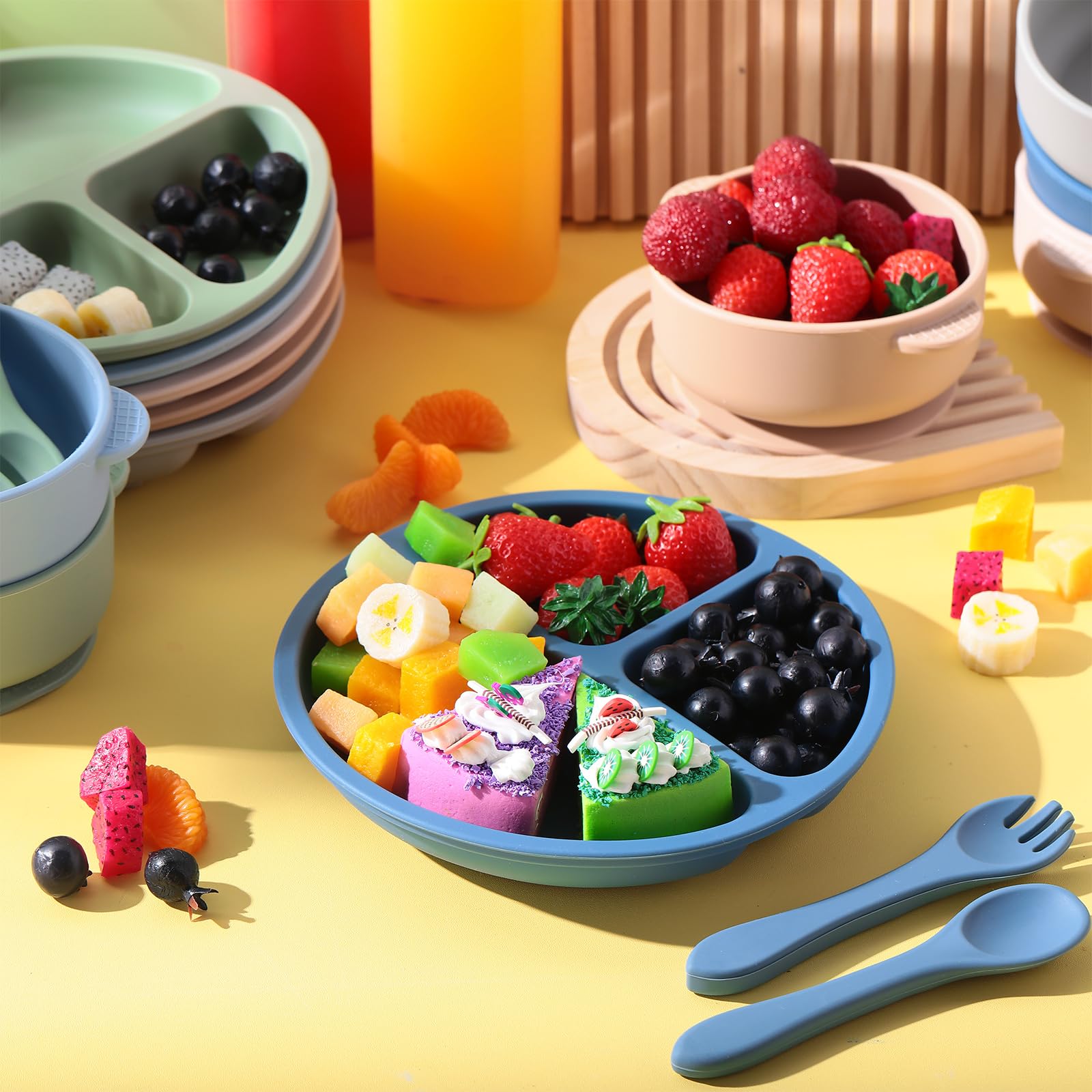 24 Pcs Silicone Baby Feeding Set,6 Baby Toddler Suction Bowls