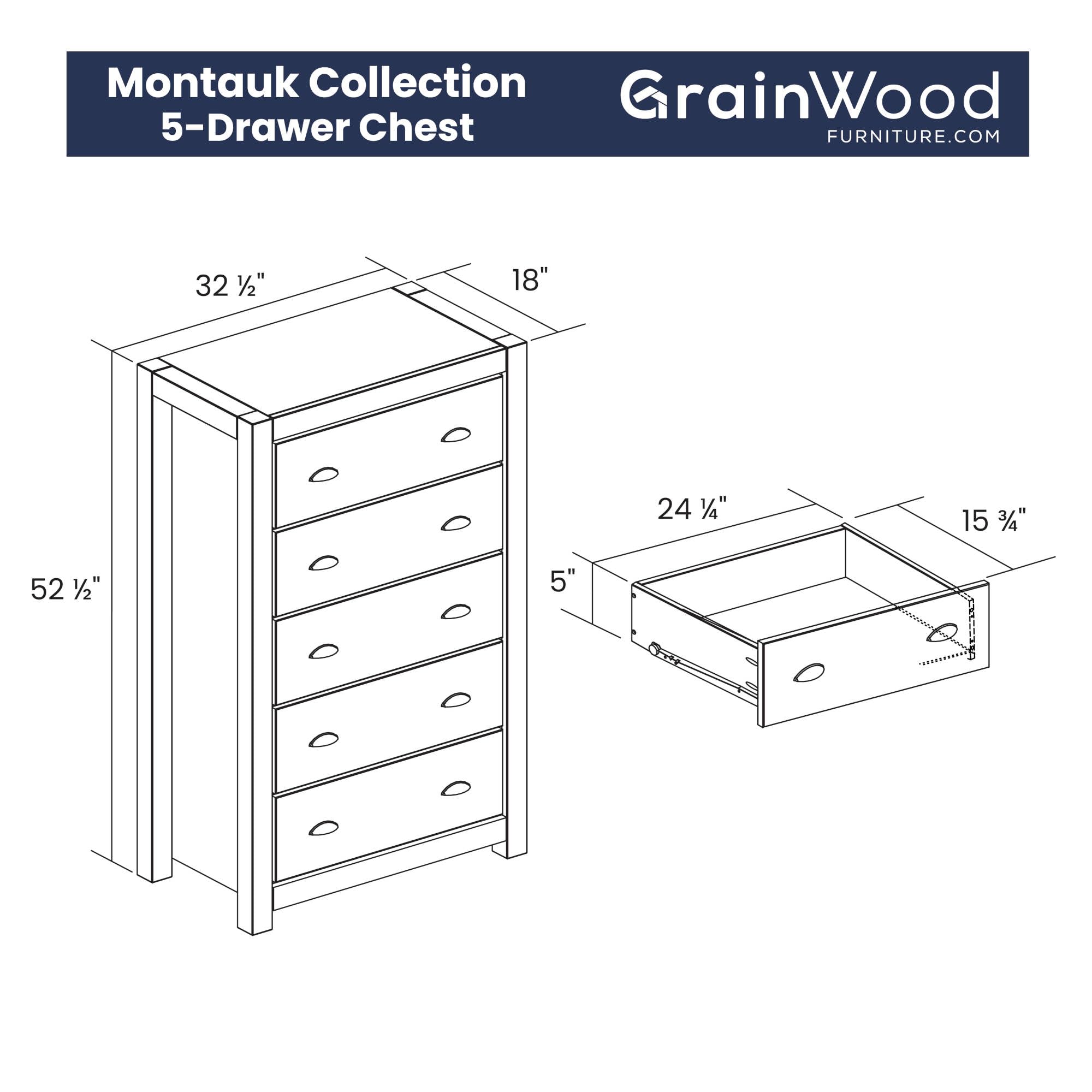 5-Drawer Solid Wood Chest
