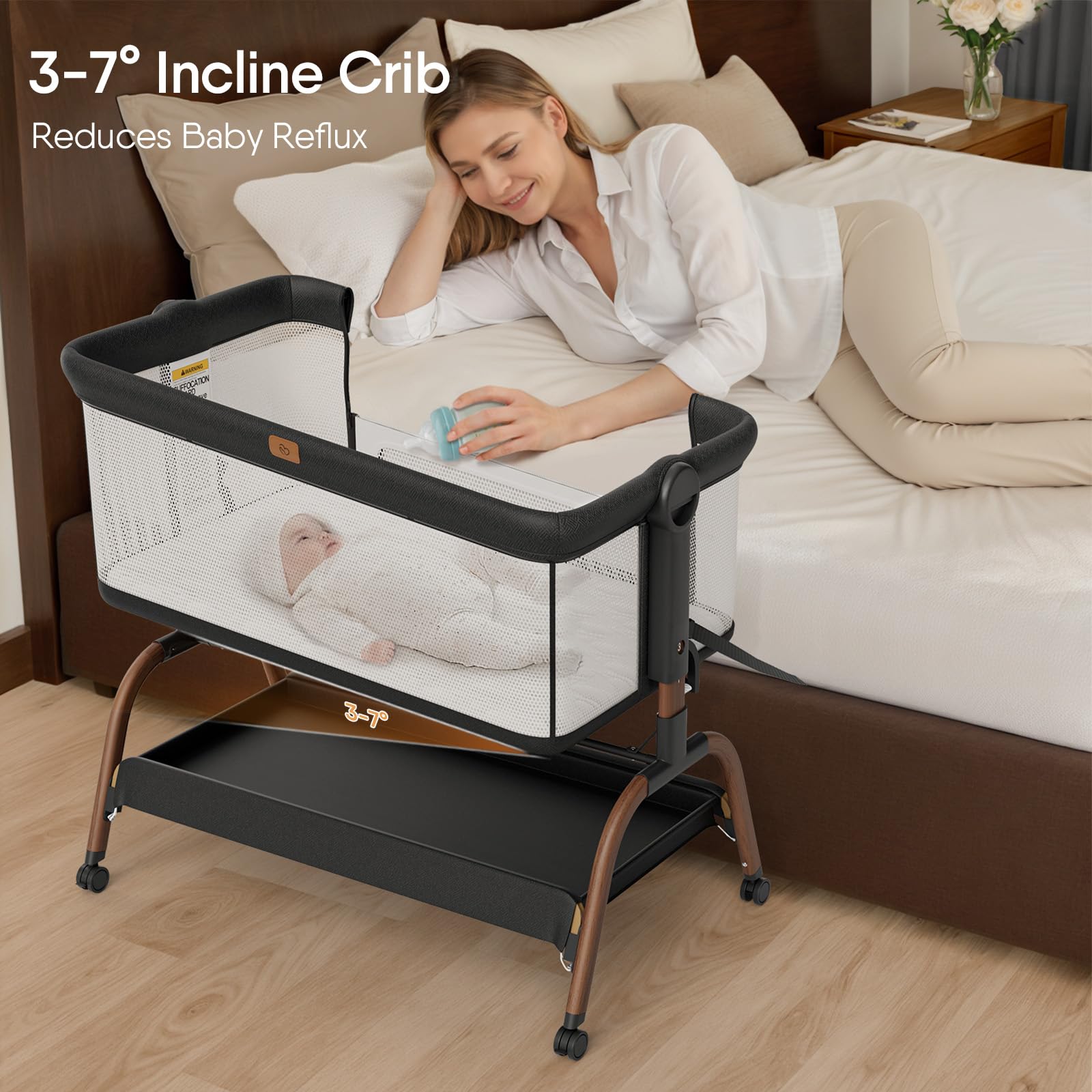3-in-1 Bedside Bassinet with Adjustable Height