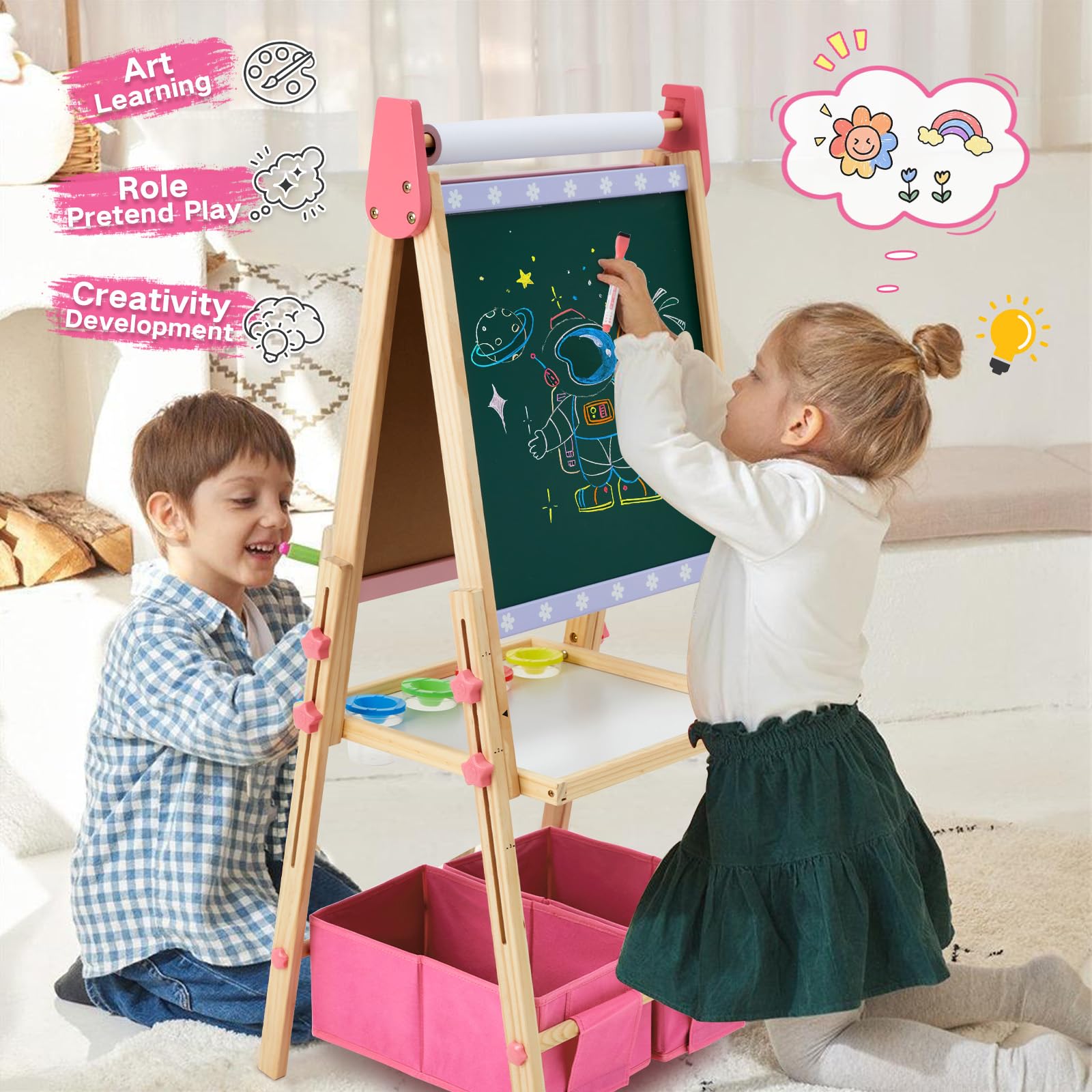Dual-Sided Kids Art Easel with Accessories