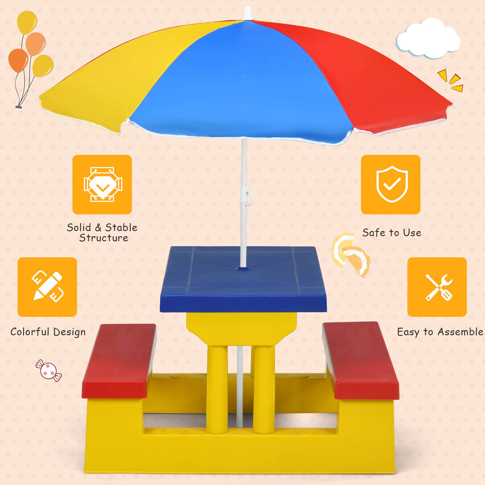 Kids Picnic Table with Umbrella
