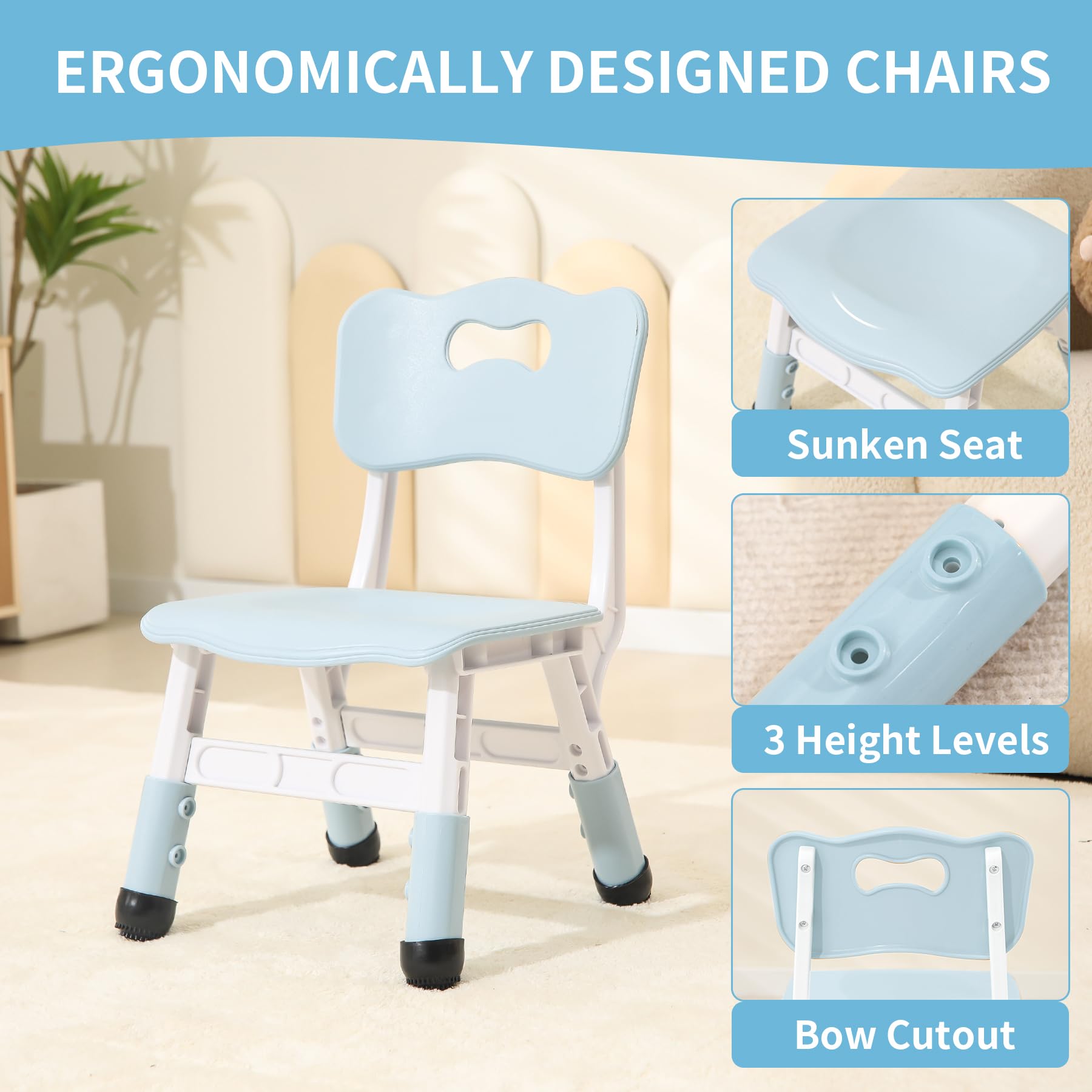 Height-Adjustable Kids Table and Chairs Set