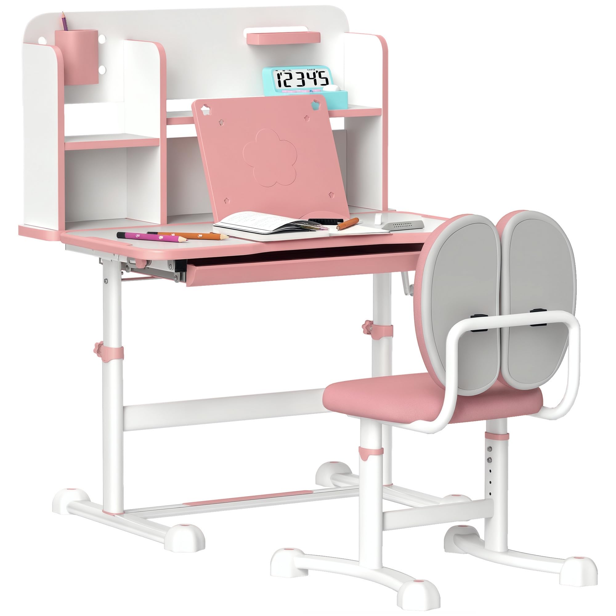 Desk and Chair Set, Height Adjustable Kids School Study Desk