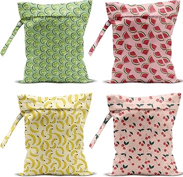 4 Pack Cute Fruit Wet Bag Waterproof Washable Reusable iaper Travel Beach Pool
