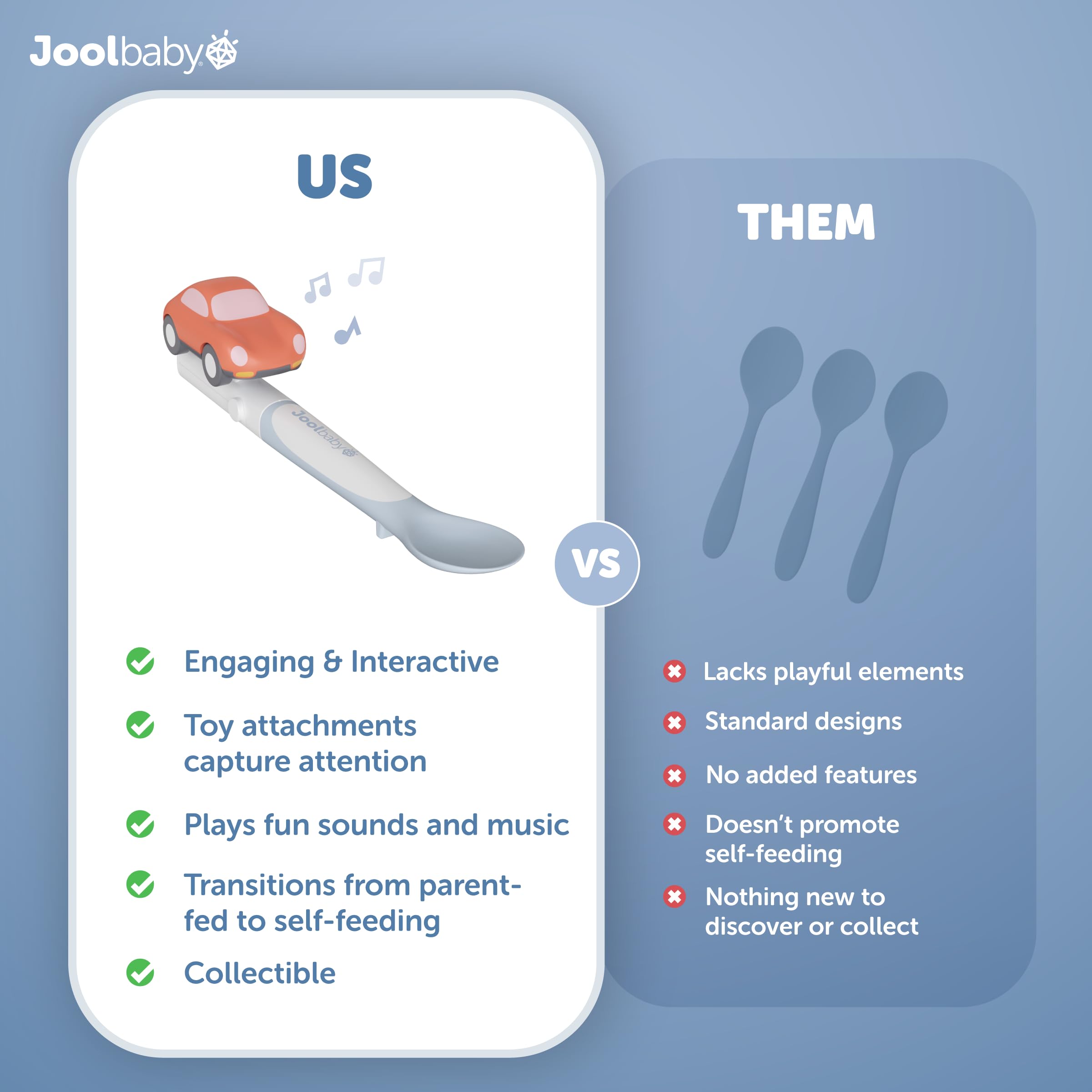 Jool Baby Musical Baby Spoons, 3 Spoons + Car with Fun Sounds - Multi-Stage Spoon for Infant Feeding & Training Babies 6+ Months to Self-Feed
