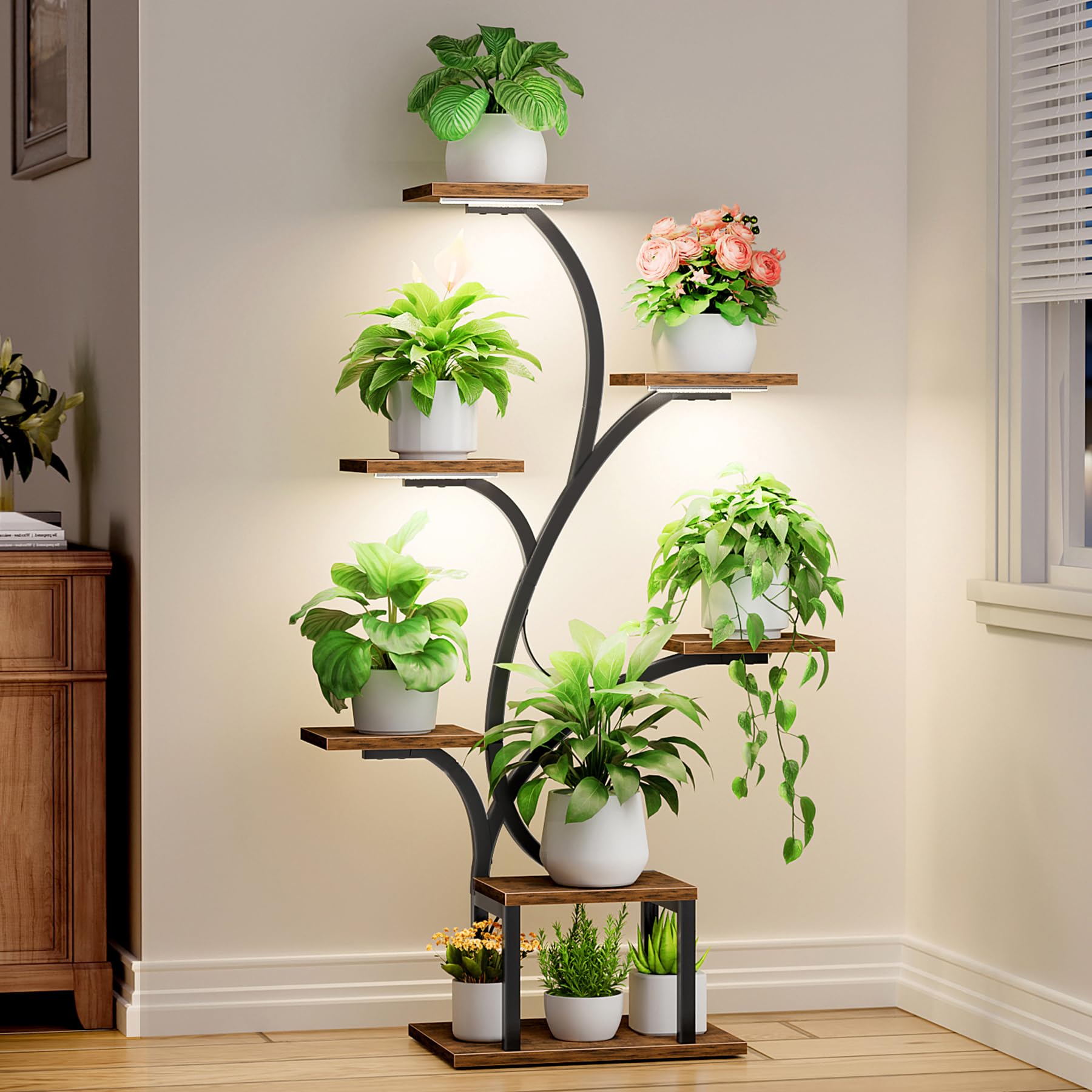 7-Tier Corner Plant Stand with Grow Lights