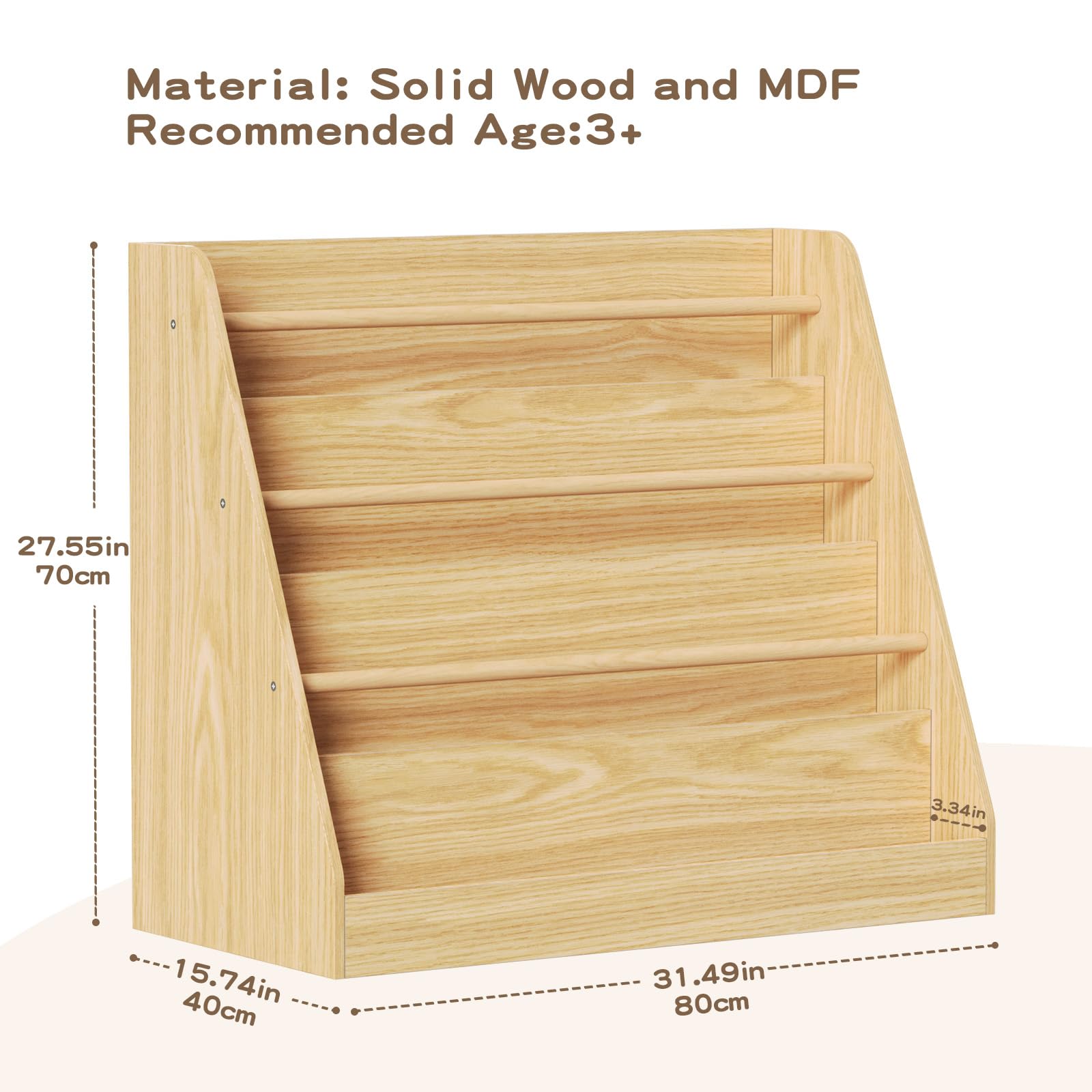 4-Tier Montessori Wooden Bookshelf for Kids