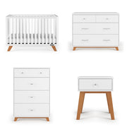 3-Drawer Dresser, Chest, Nightstand, 4-Piece Nursery Set (White/Natural)
