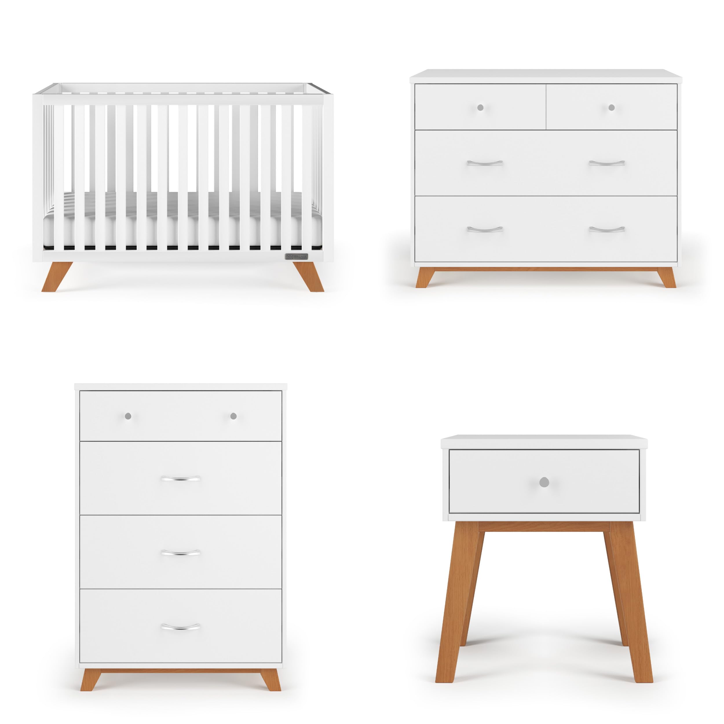 4-in-1 Convertible Crib Nursery Furniture Set with Dresser and Nightstand
