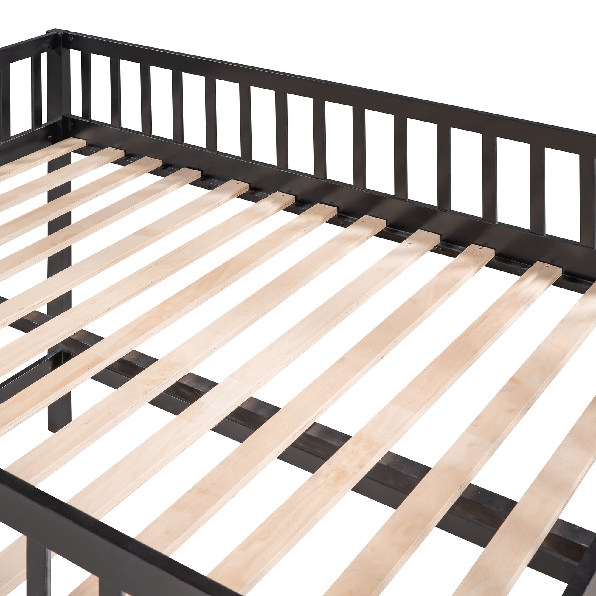 Full Size Low Loft Bed with Boat Design and Safety Rail