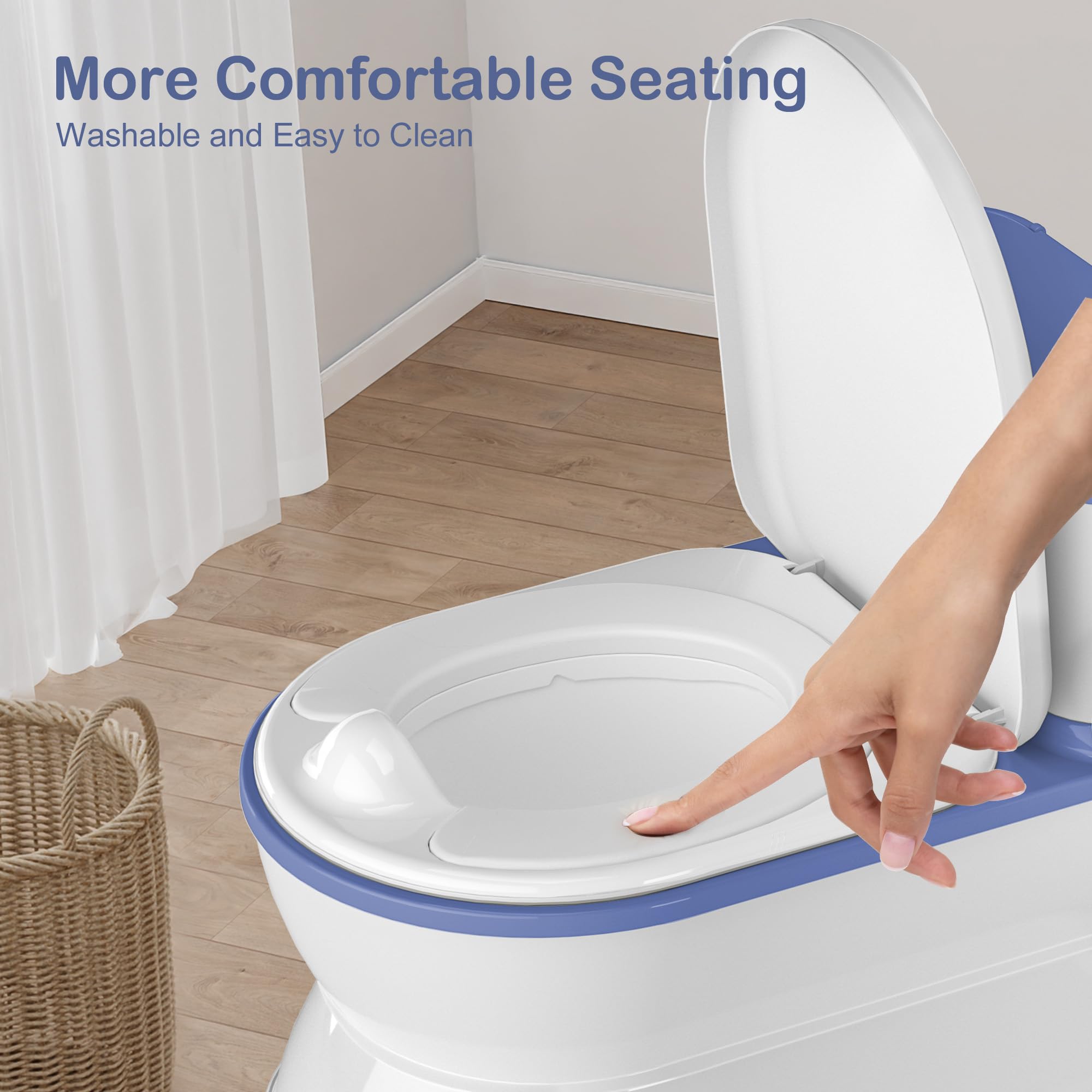 CheerTry 2-in-1 Toddler Potty Training Toilet - Larger Potty Chair & Detachable Training Seat for Boys & Girls Ages 1-3 with Flushing Sound, Wipes Storage, Toilet Paper Holder - Blue