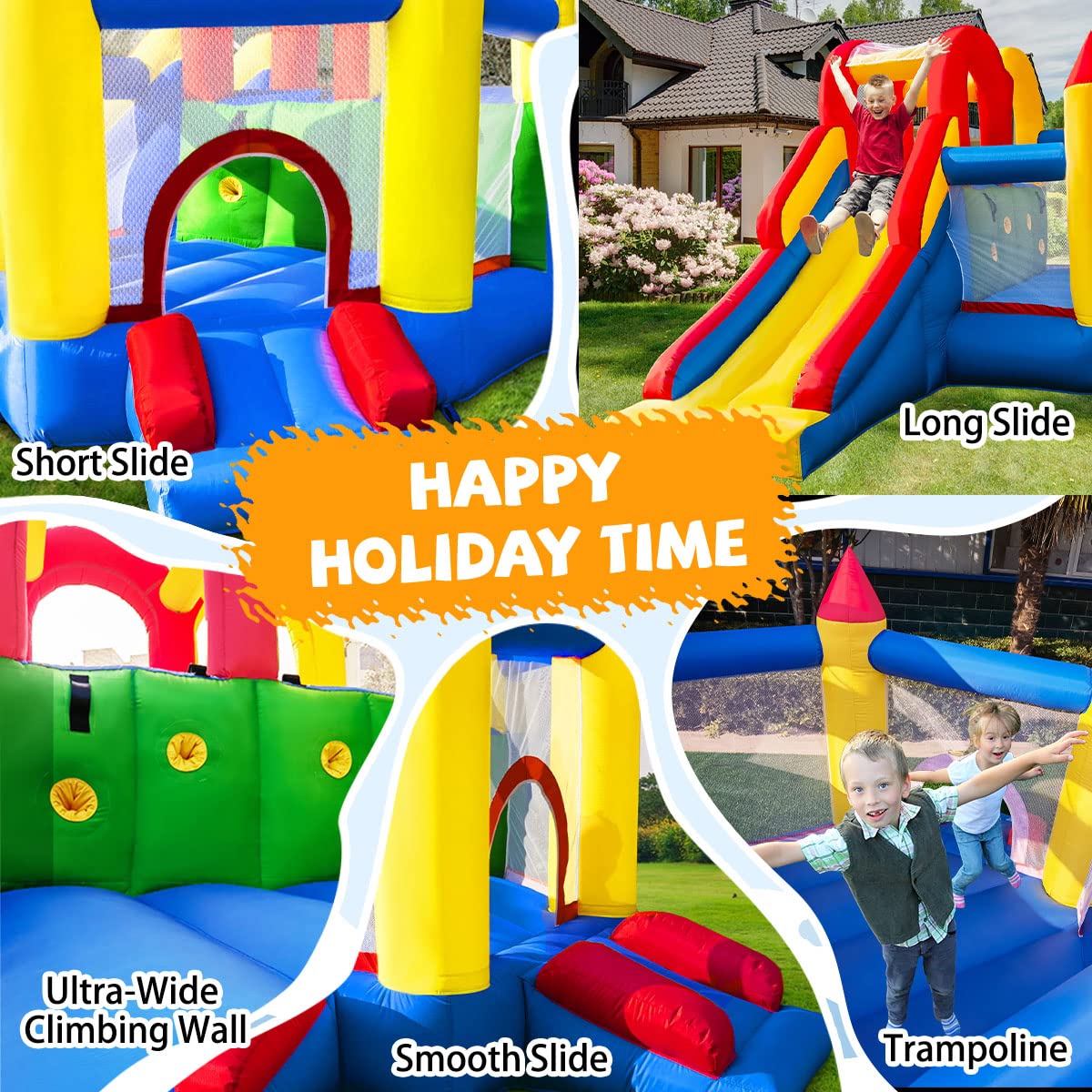 Inflatable Bounce House with Double Climbing Wall and Slide