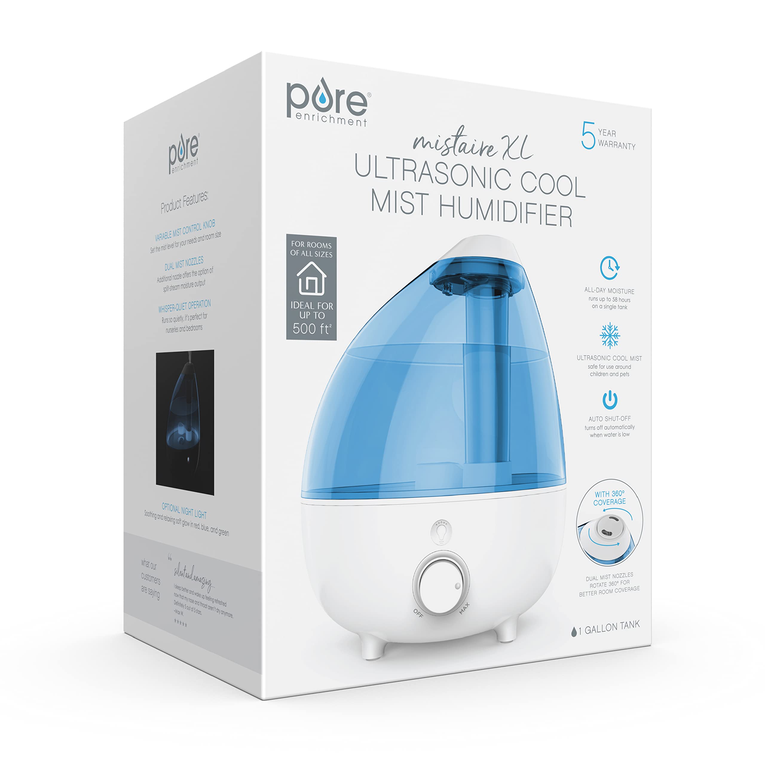 MistAire XL Ultrasonic Cool Mist Humidifier - All Day Operation for Large Rooms