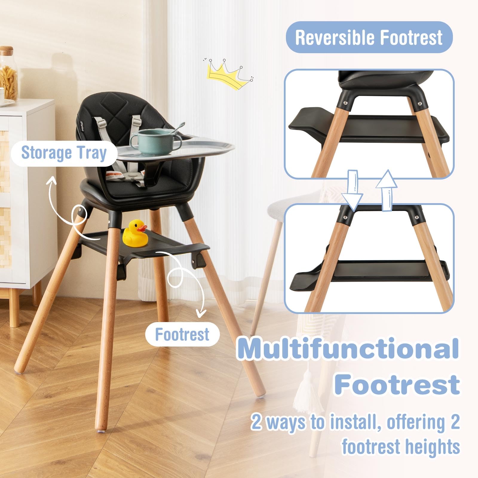 6-in-1 Convertible Wooden High Chair for Babies and Toddlers
