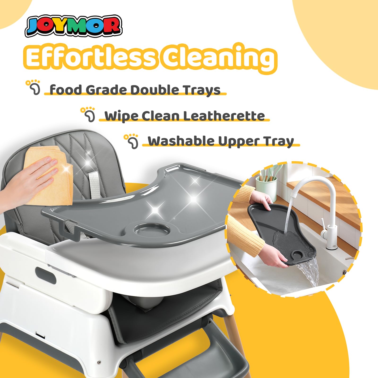 5-in-1 Convertible Baby High Chair with Detachable Tray and Foldable Design