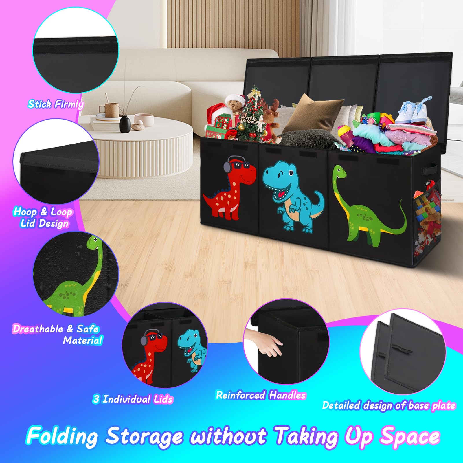Extra Large Collapsible Toy Storage Box with Lid - 150L Capacity