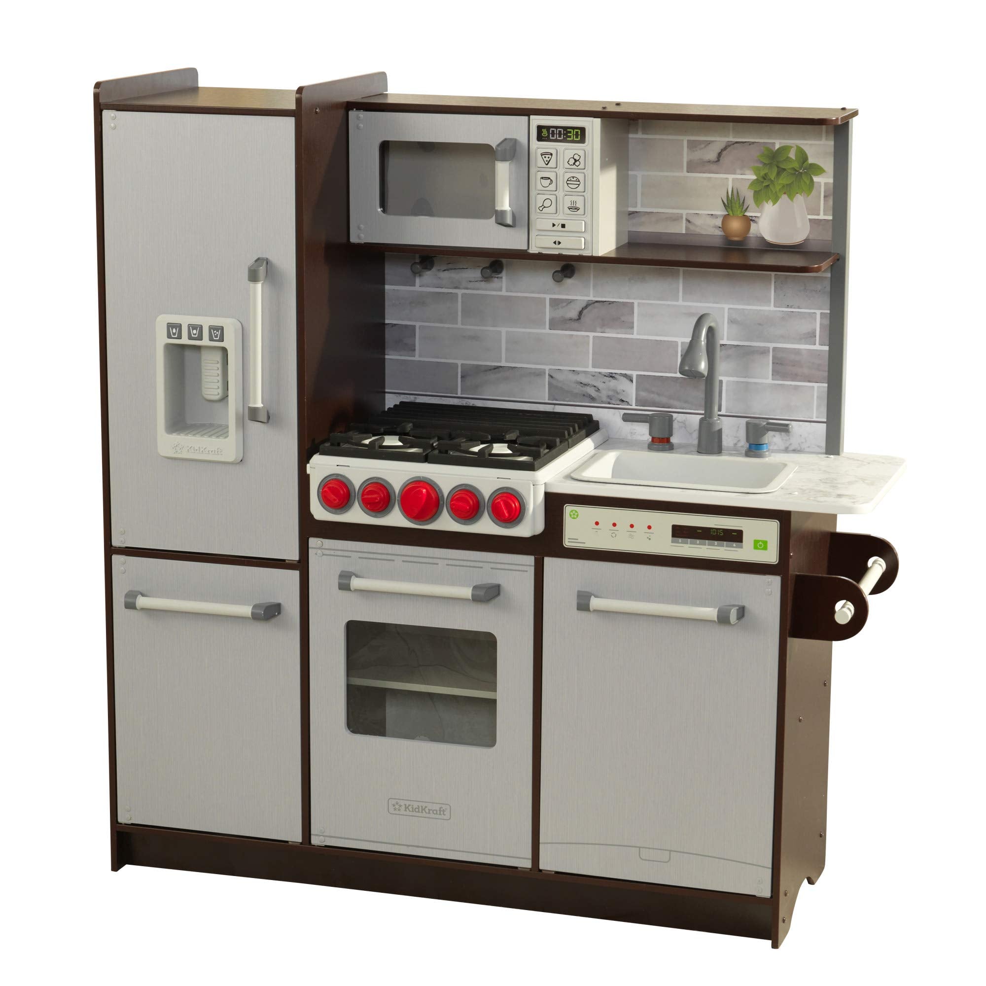 Wooden Play Kitchen with Lights Sounds and Ice Maker