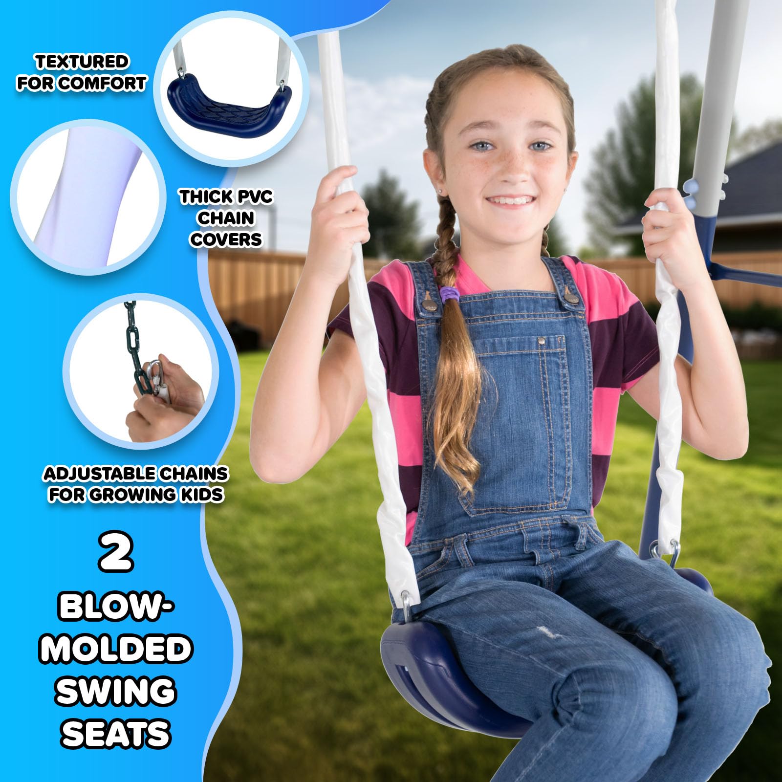 Metal Swing Set with Slide and Glider for Outdoor Play