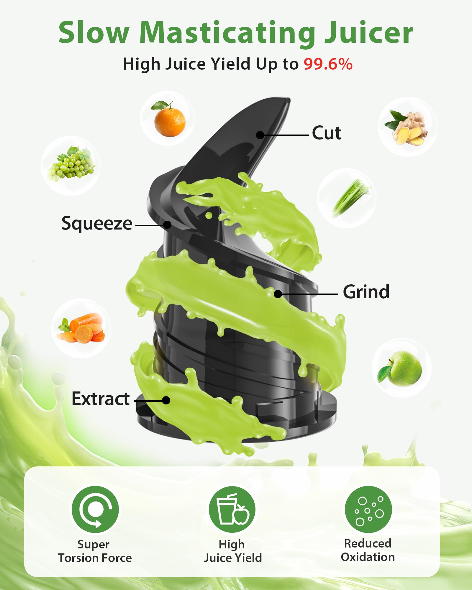 ECOSELF Juicer Machines with Wide Mouth & Large Feed Chute, Professional Cold Press Juicer For Whole Fruits & Vegetables, Self Feeding for Juice Extractor Machine, Easy to Clean, High Juice Yield
