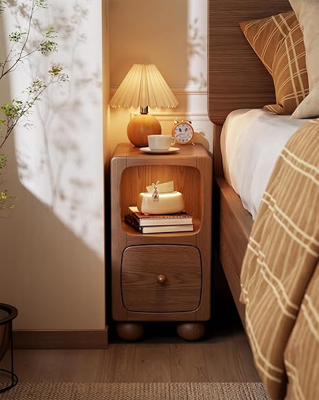 Solid Wood Small Bedside Table with Drawer,Modern Bedside Table