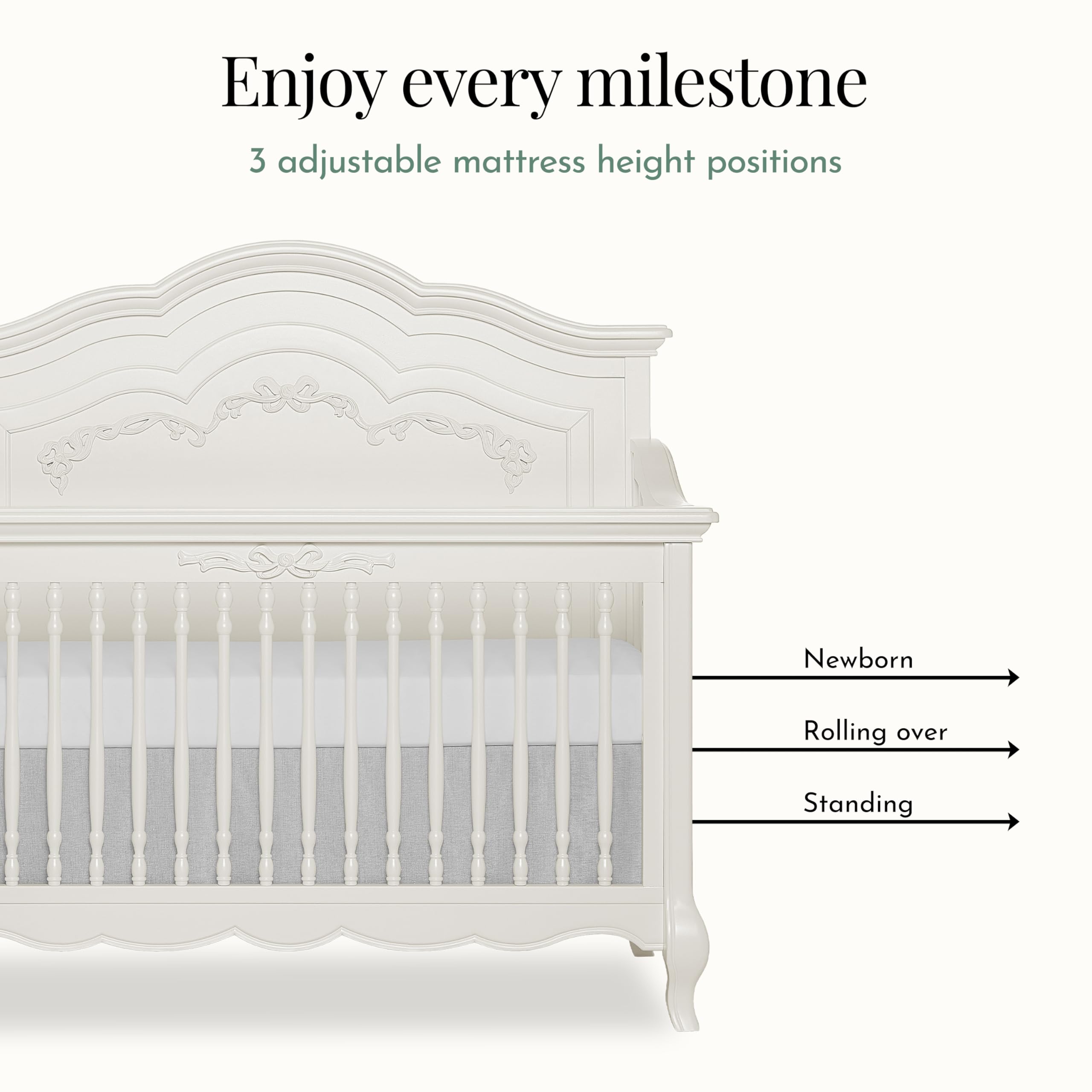 5-in-1 Convertible Baby Crib Ivory Lace