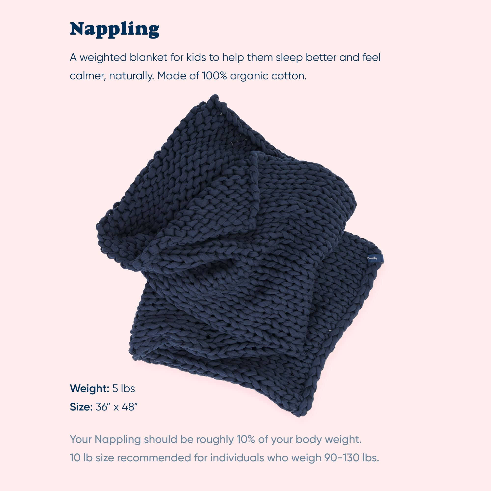 Hand-Knit Kids Weighted Blanket - Chunky Knit - Organic Cotton - 5 lbs