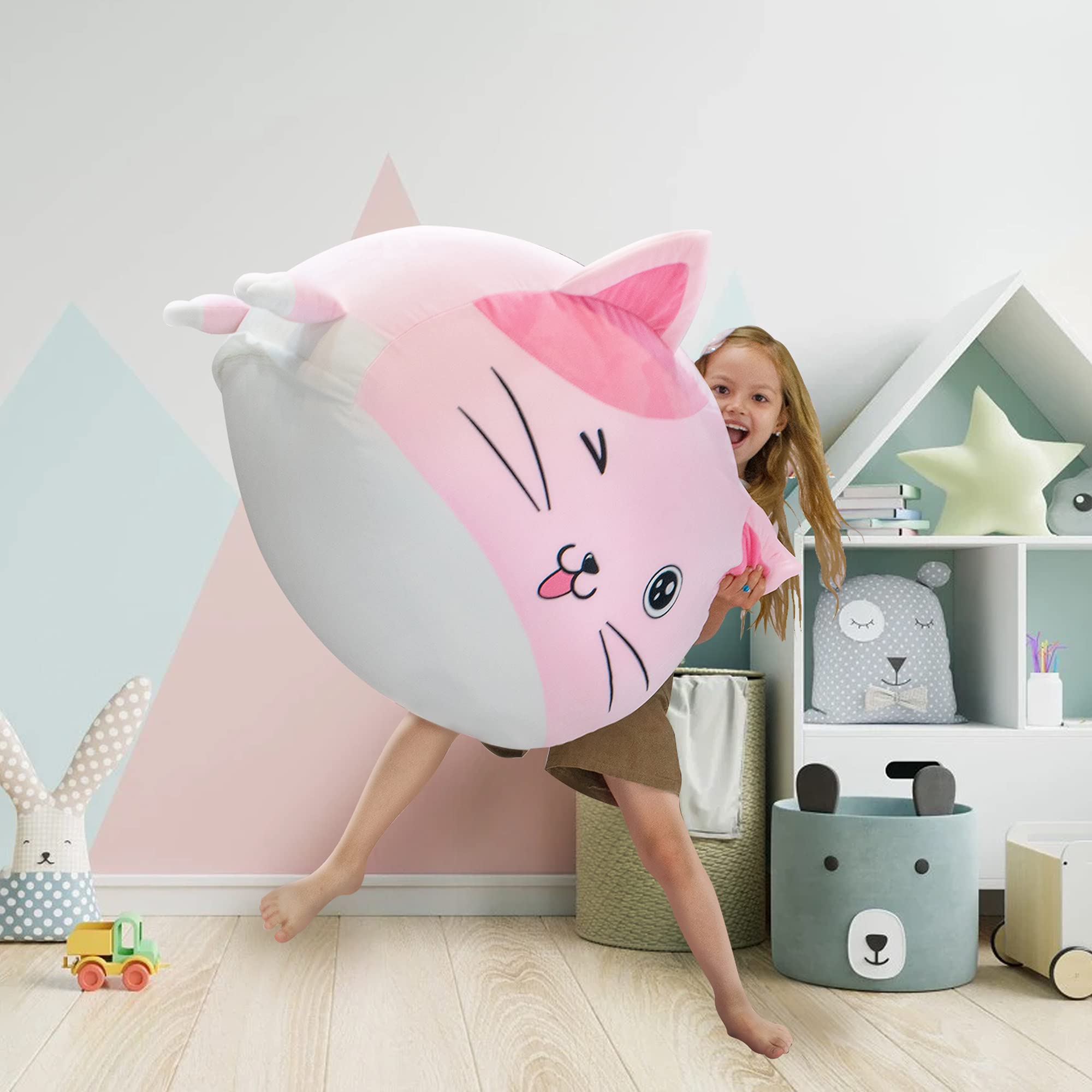 Pink Cat Bean Bag Chair Storage for Kids