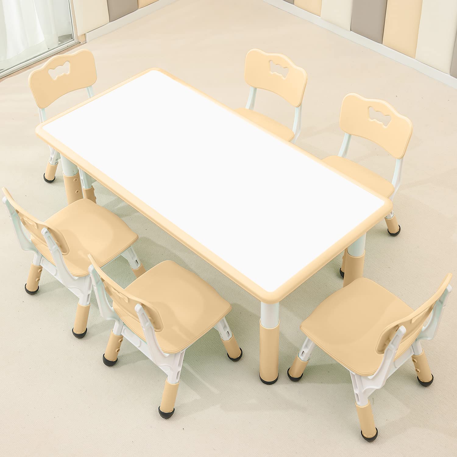 Kids Table and Chair Set with 6 Chairs - Height Adjustable
