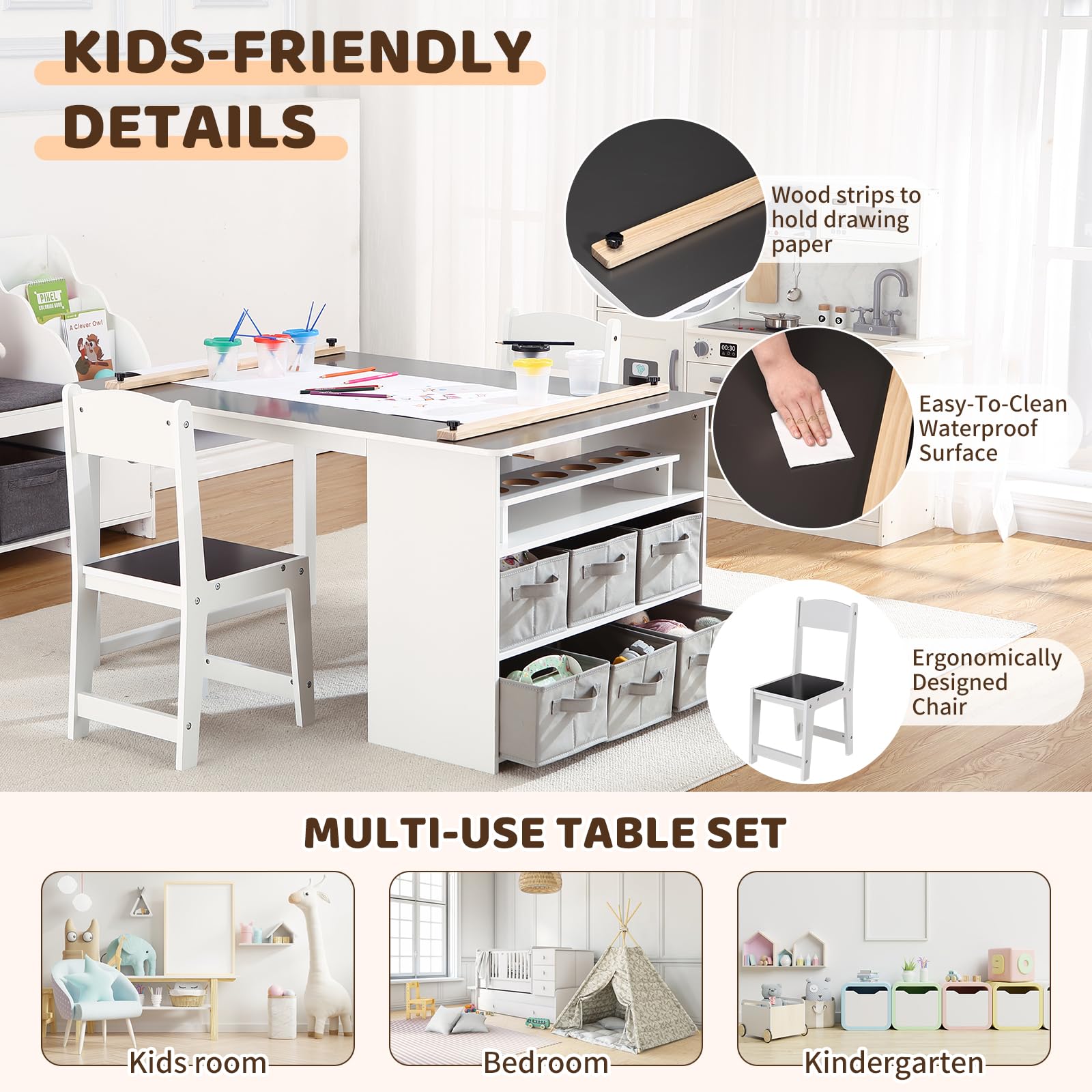 Kids Art Table and Chair Set with Storage