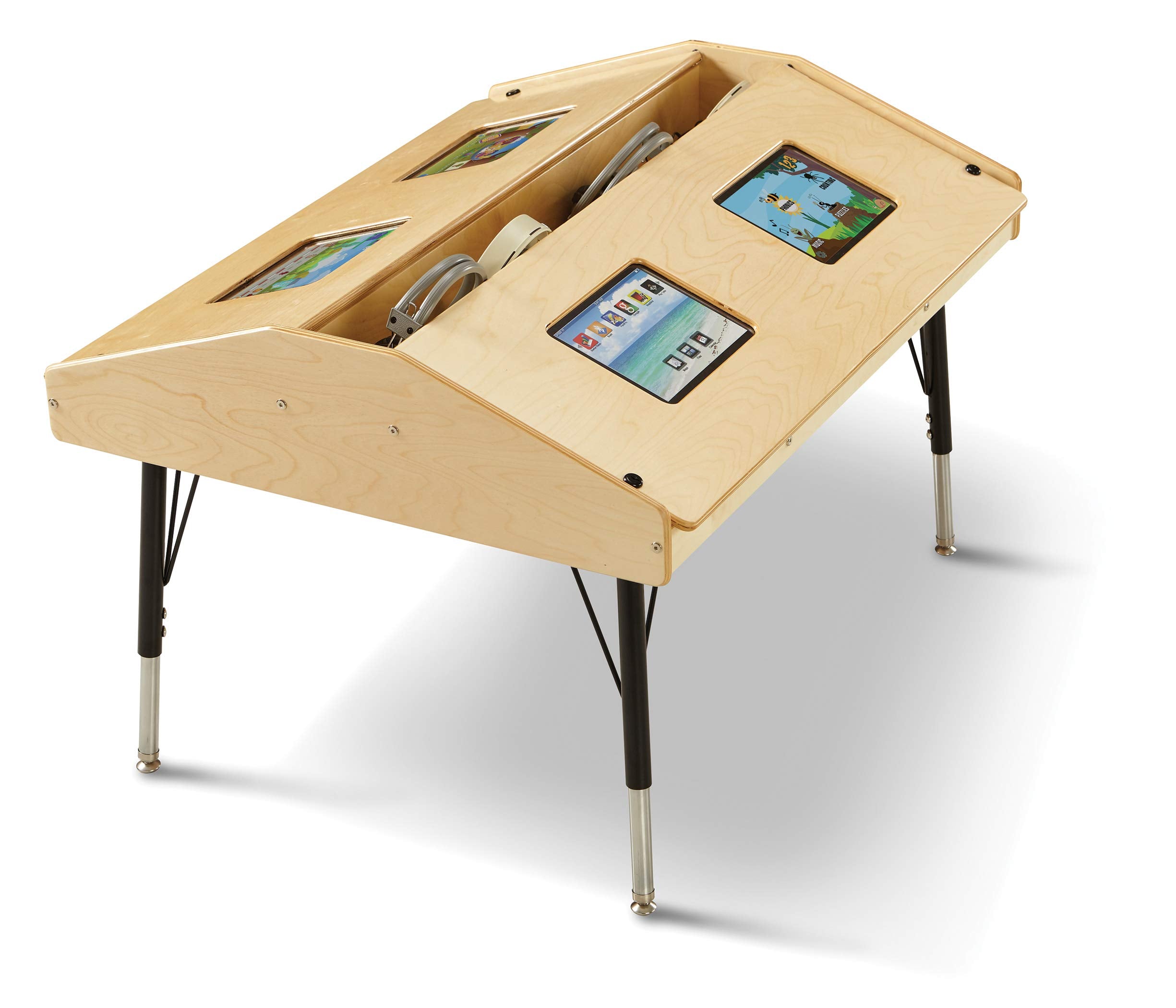 Quad Tablet Table - Stationary,Natural wood