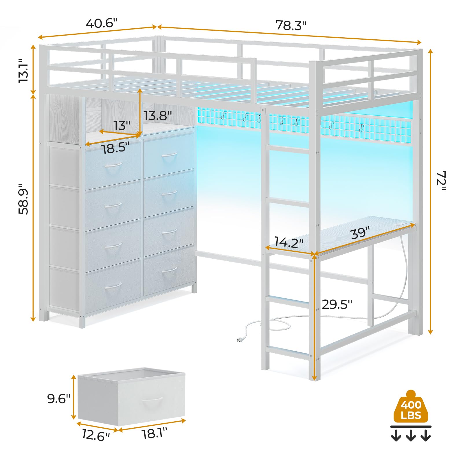 Twin Loft Bed with Desk and Storage Drawers