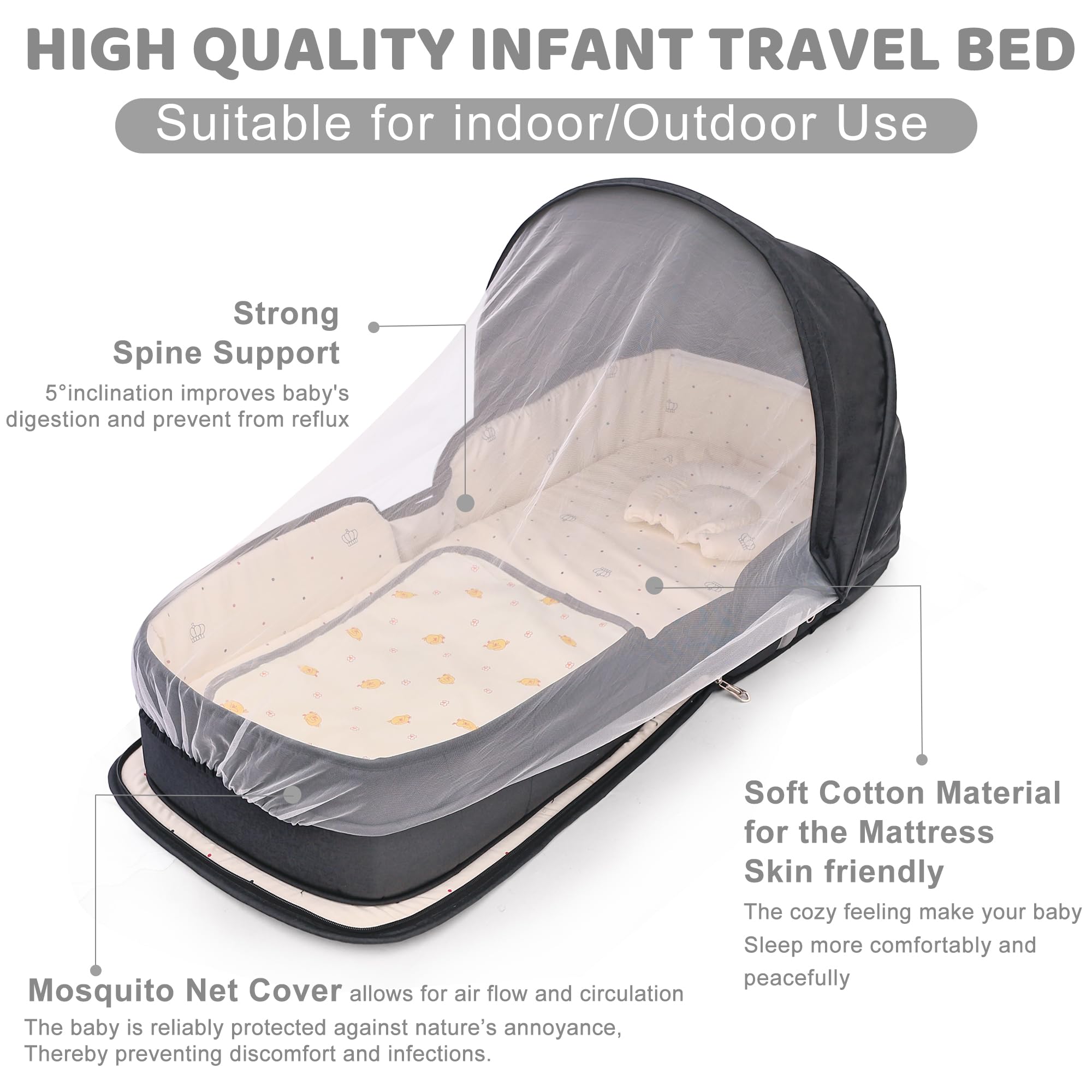 Portable Travel Bassinet for Baby with Mosquito Net