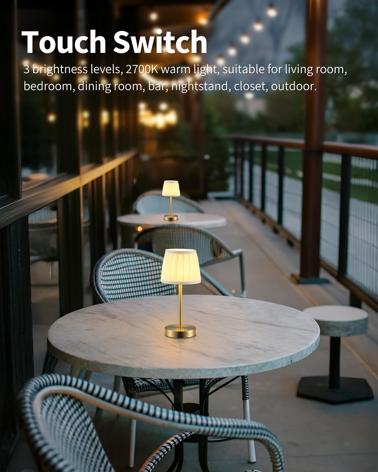 Cordless Rechargeable Table Lamps with Dimmable LED - 2 Pack