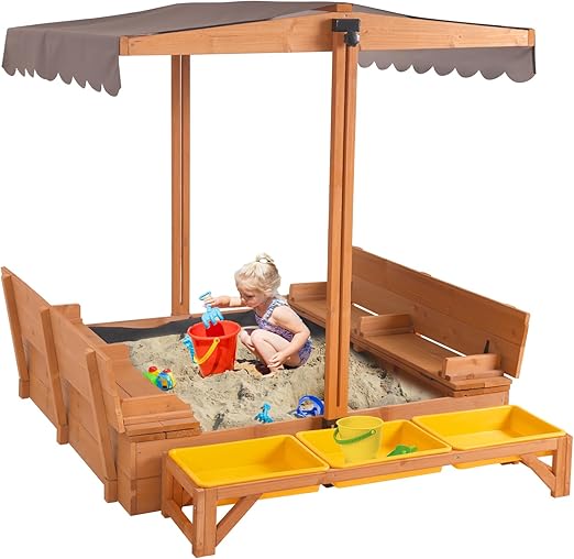 Kids Sand Boxes with Lid and Canopy, Outdoor Sandboxes with Cover
