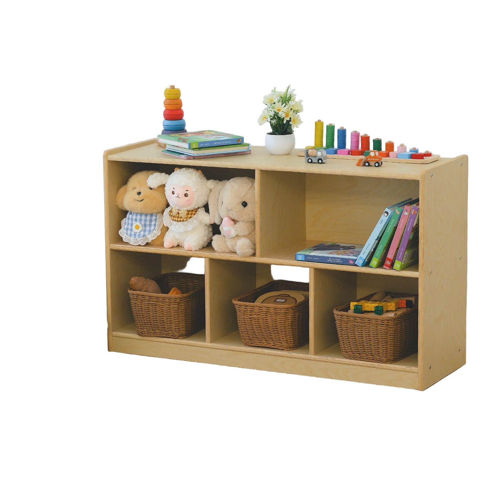 Kids Bookshelf and Toy Storage Shelf, Wooden Montessori Bookshelf