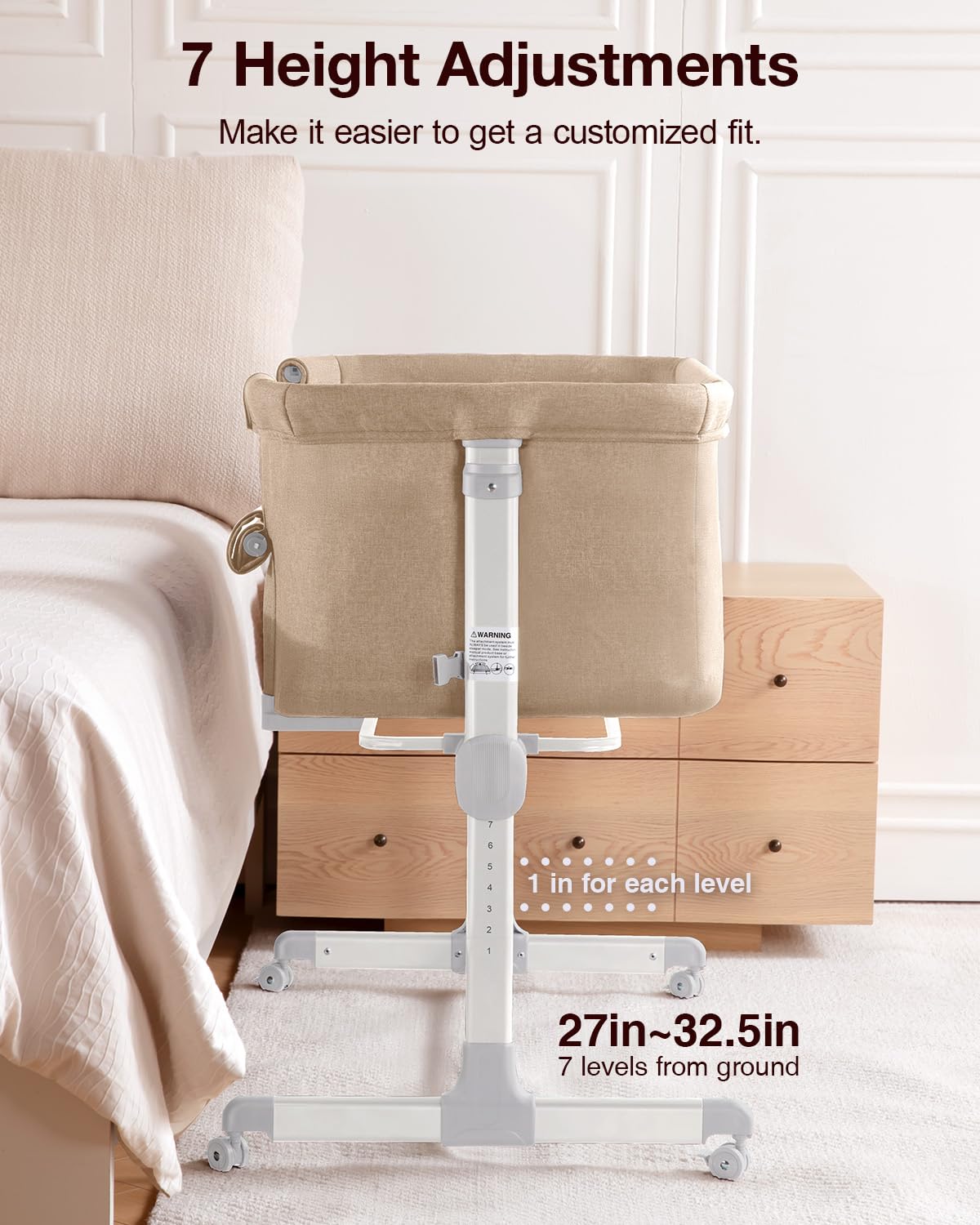 3-in-1 Bedside Bassinet with Adjustable Height