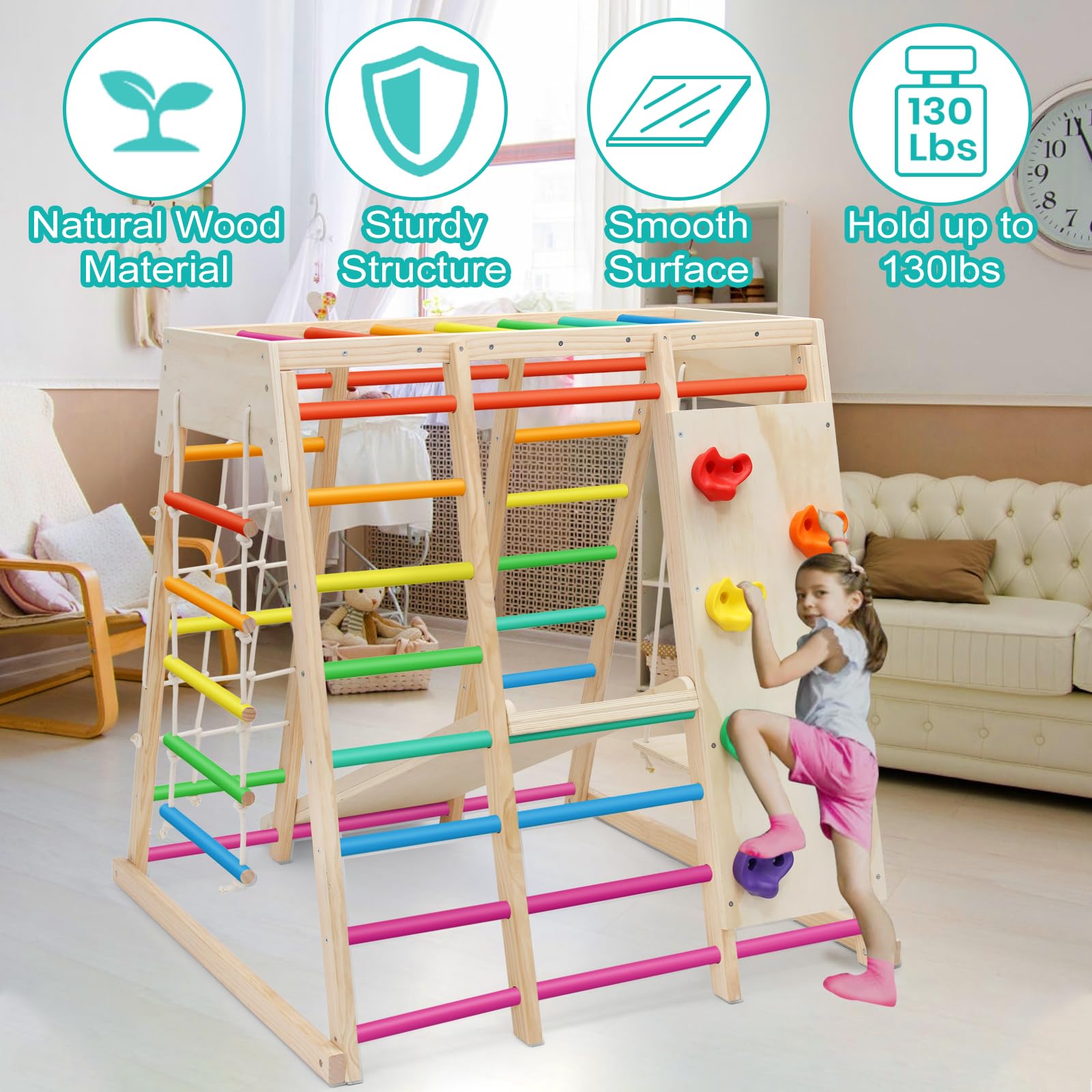 7-in-1 Indoor Playground Jungle Gym with Slide