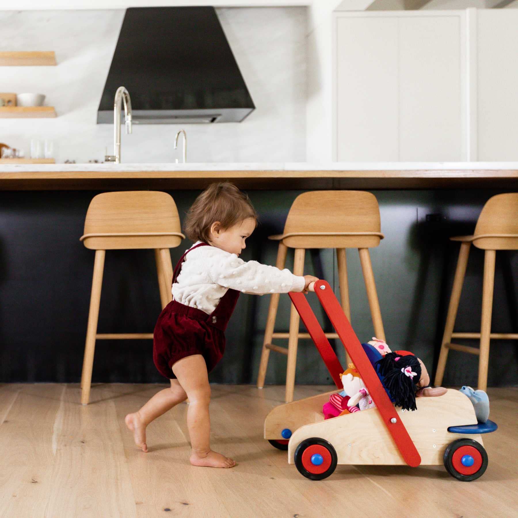 Wooden Baby Walker with Seat and Storage