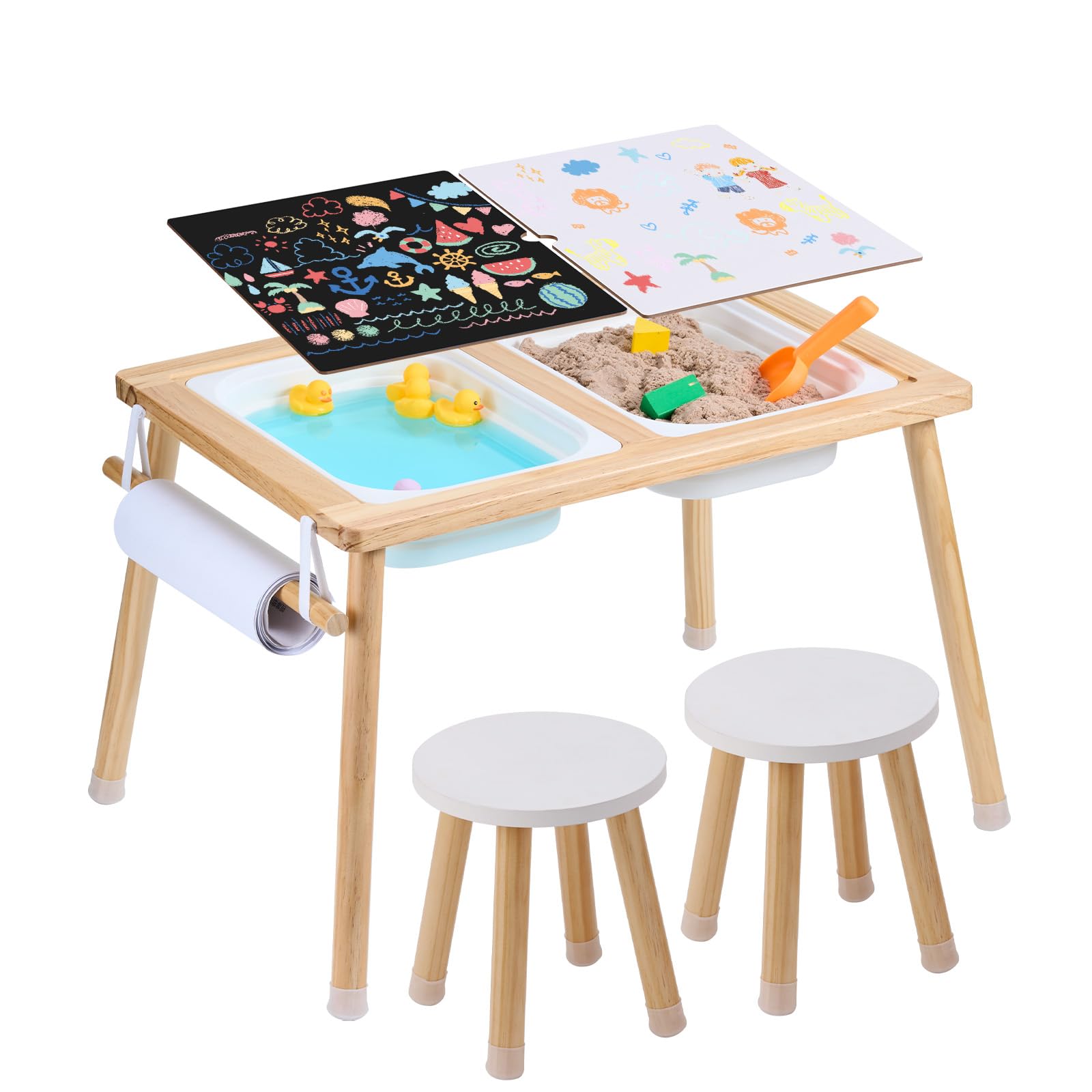 Sensory Table and Chairs Set, Toddlers Activity Table with 2 Stools