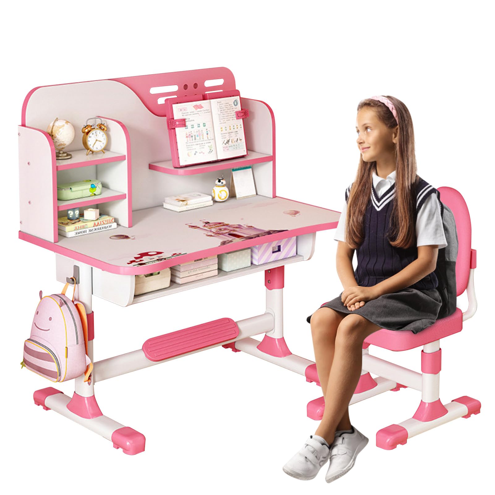Table and Chair Set, Adjustable Art Desk Girls Desk for Bedroom