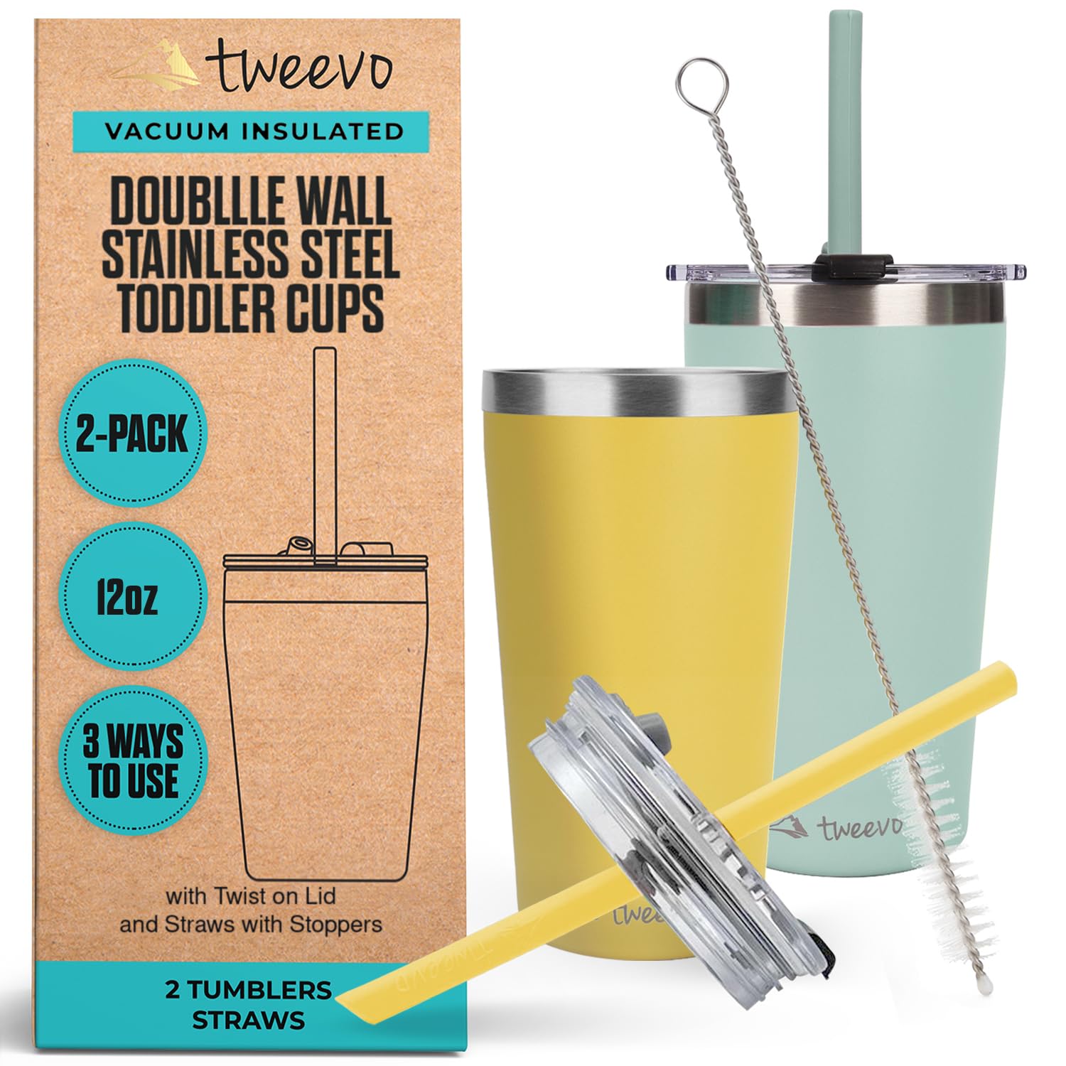 Sippy Cups For Toddlers 1-3 - Toddler Cups w/Screw Lids - Stainless Steel Kids Cups