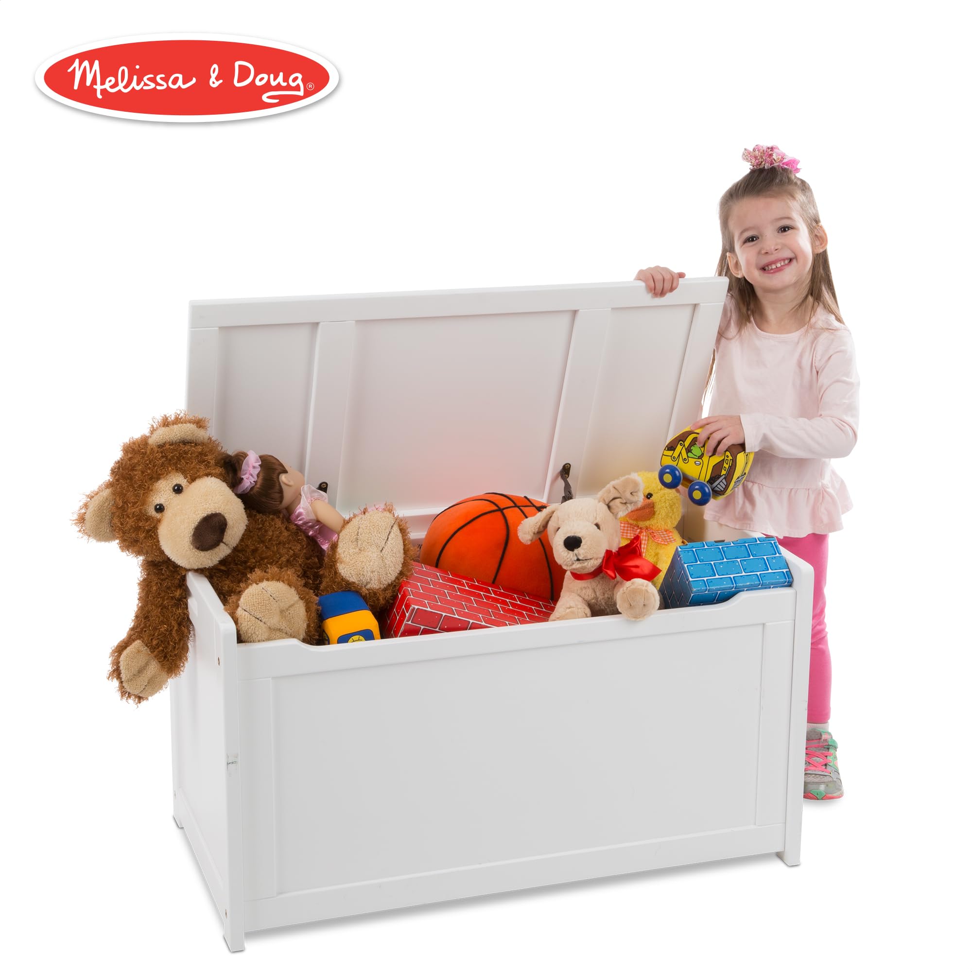 Wooden Toy Storage Chest with Safety-Hinged Lid