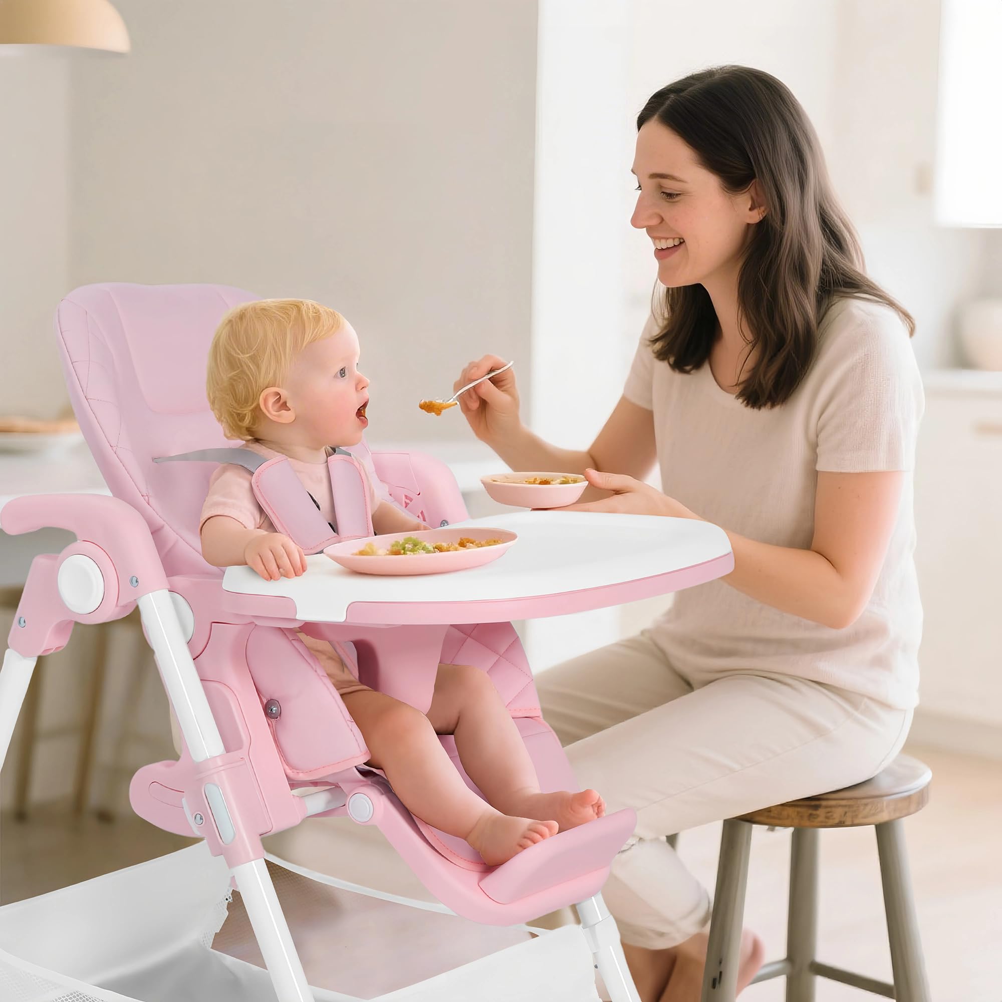 3-in-1 Foldable Baby High Chair with Adjustable Height and Recline