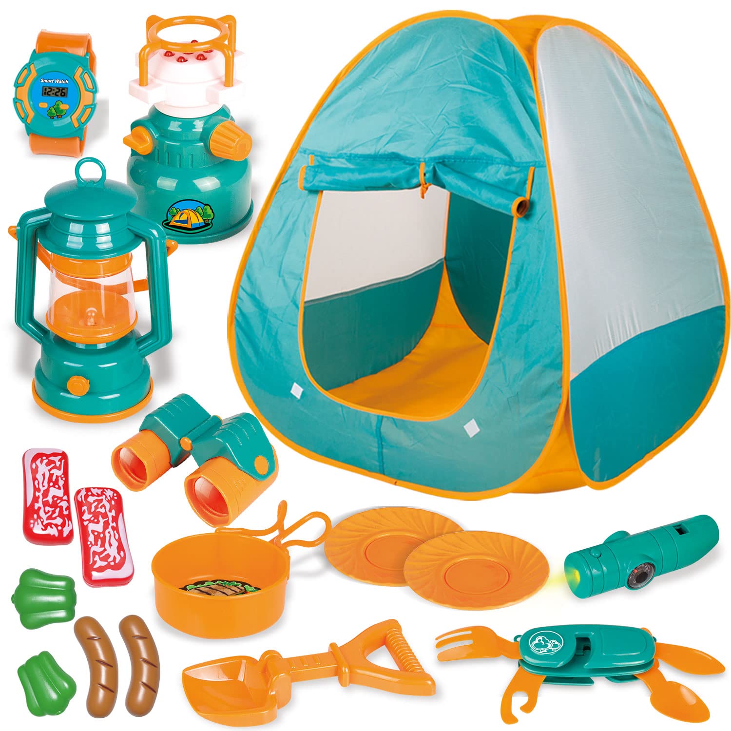 Up Play Tent with Camping Gear and Tools Set, Outdoor Toys for Kids