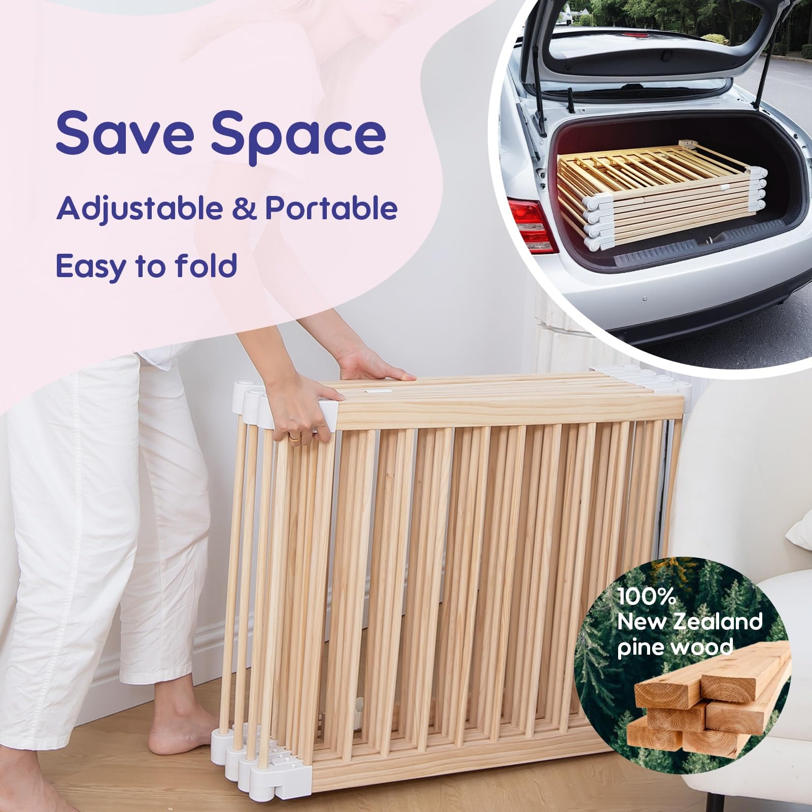 Foldable Wooden Baby Playpen 63x63x25 Inch
