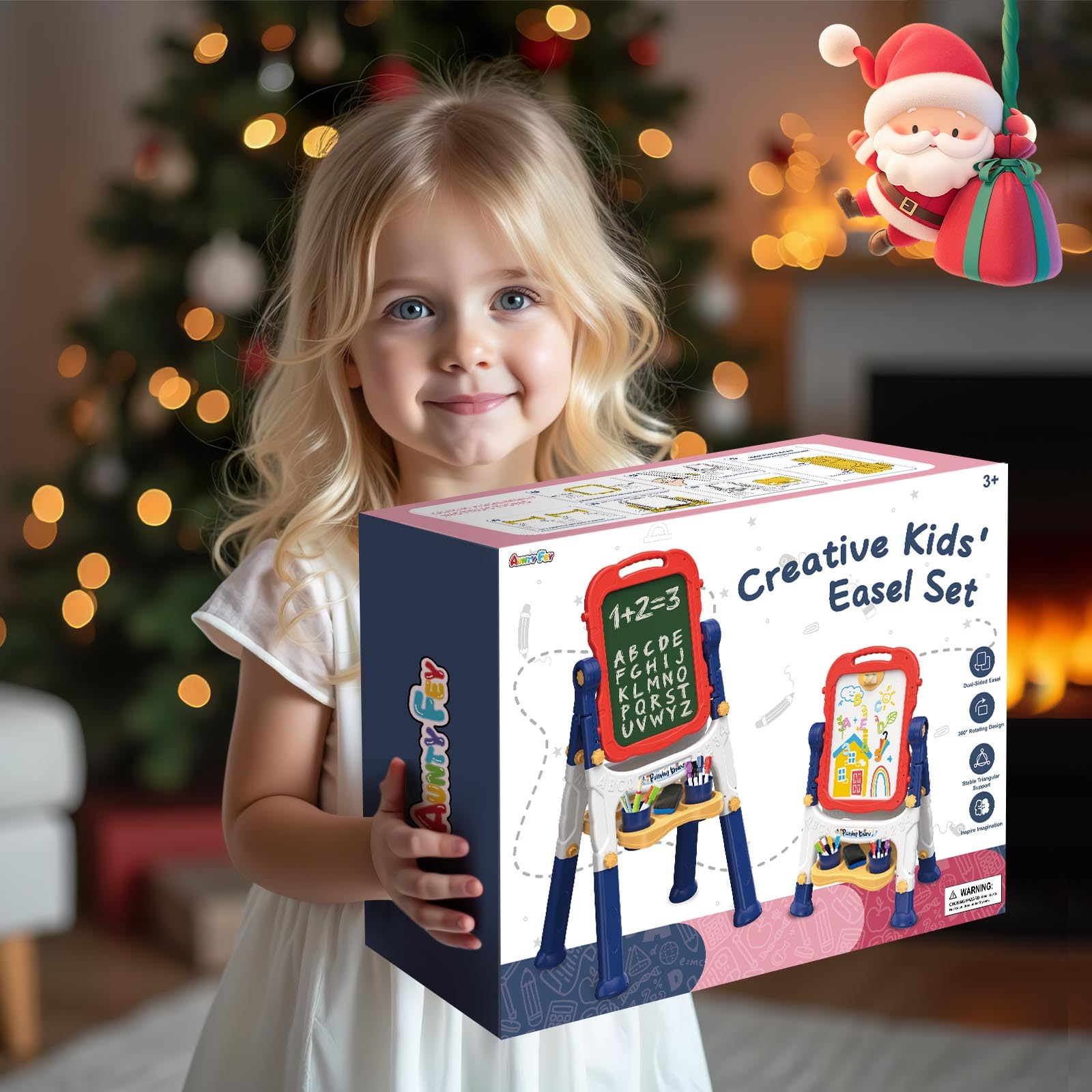 AuntyFey Easel for Kids, Toddler Easel, Double-Sided Chalk Board Kid, White Board, Kid Art Easel, Art Easel Age 4-8, Christmas Gift, Pink&Purple, Red&Pink