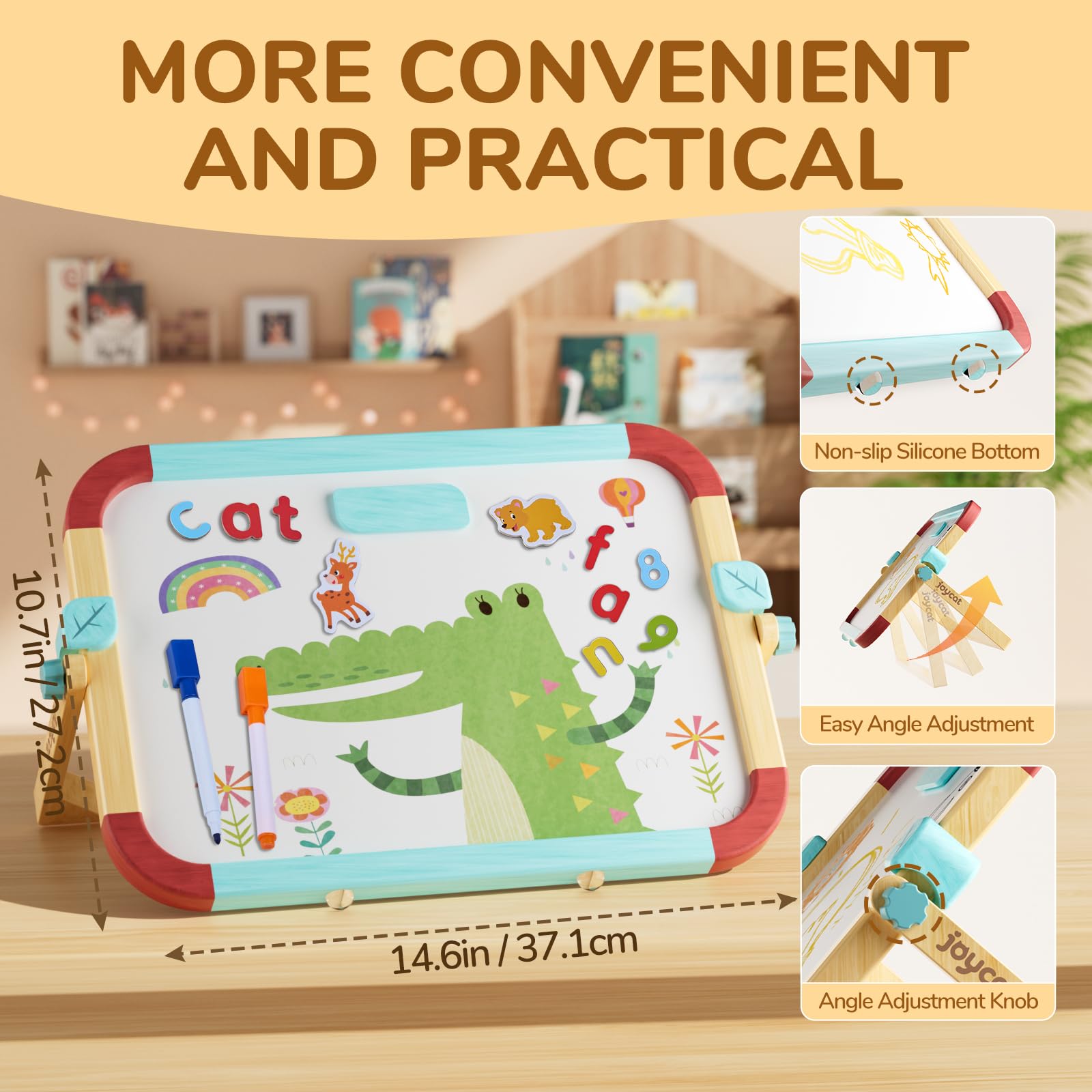 Joycat Wooden Double-Sided Magnetic Tabletop Easel For Kids, No Assembly Needed, 360° Smooth Adjustable Tilt & Anti-Slip Base,3-in-1 Kids Art Easel & station with 65 Accessories,Ideal Gift for Ages 3+